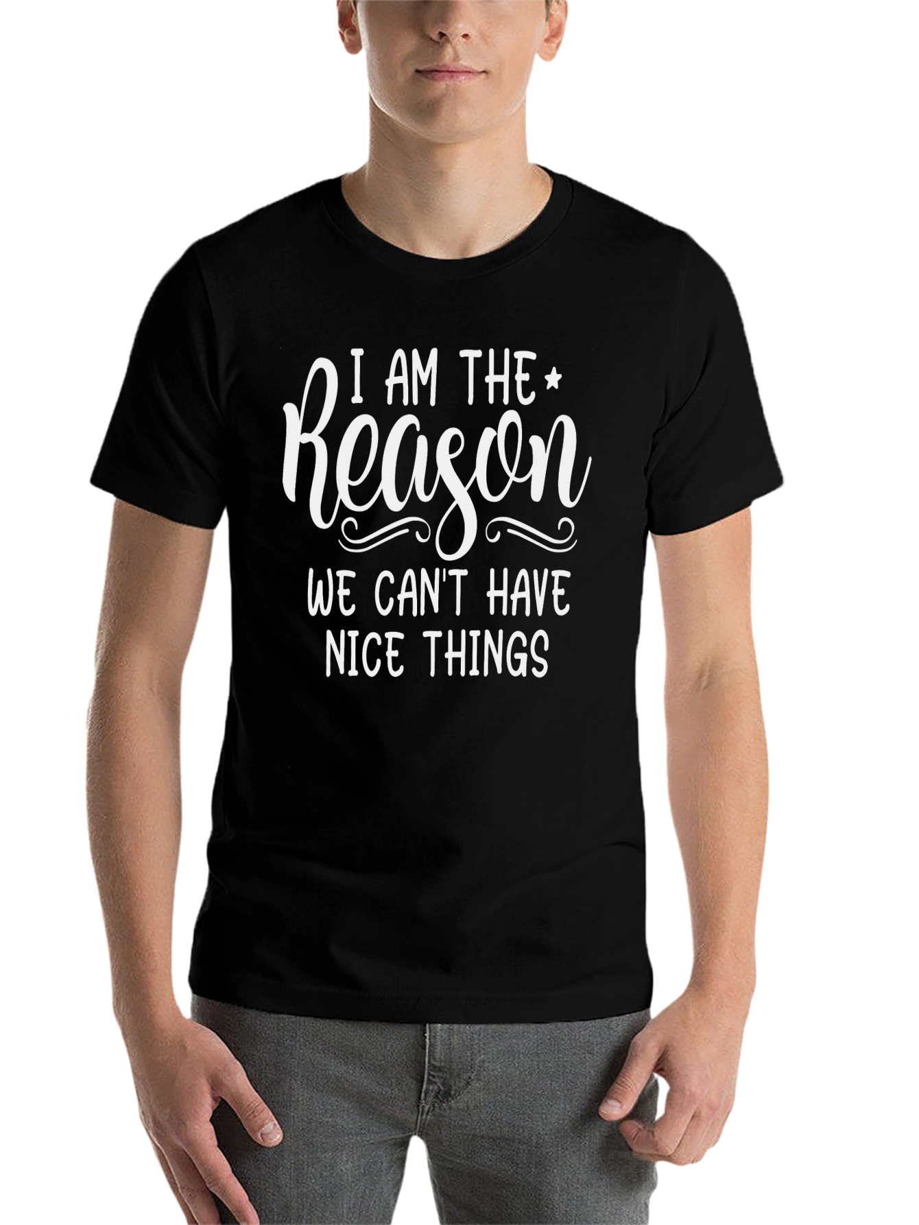 Black Funny "I Am The Reason" Graphic T-Shirt view 7