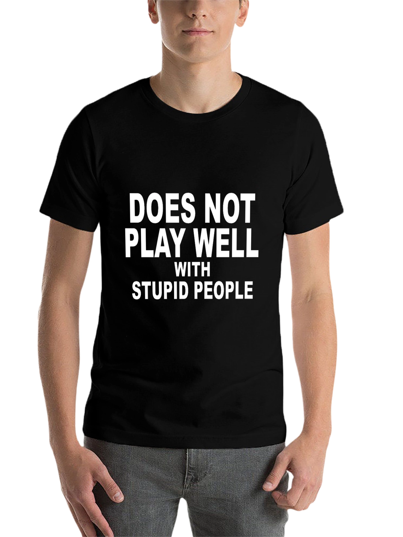 Black Funny "Doesn't Play Well" Graphic T-Shirt view 7