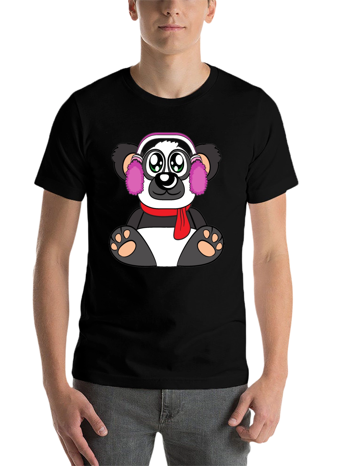 Black Cute Panda Bear Graphic Tee - Black Cotton Blend view 7