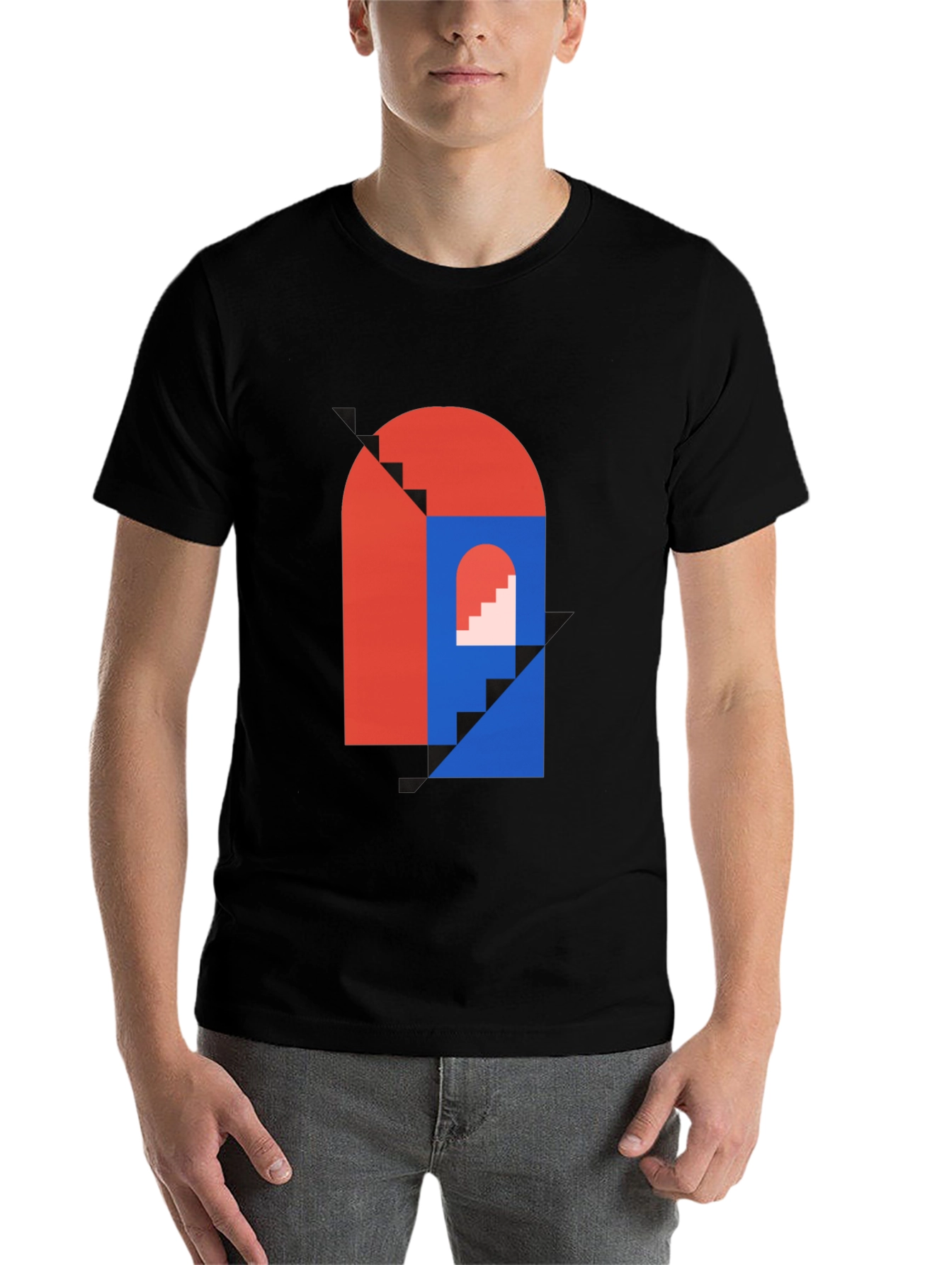 Black Modern Art Graphic Tee - Geometric Design view 7