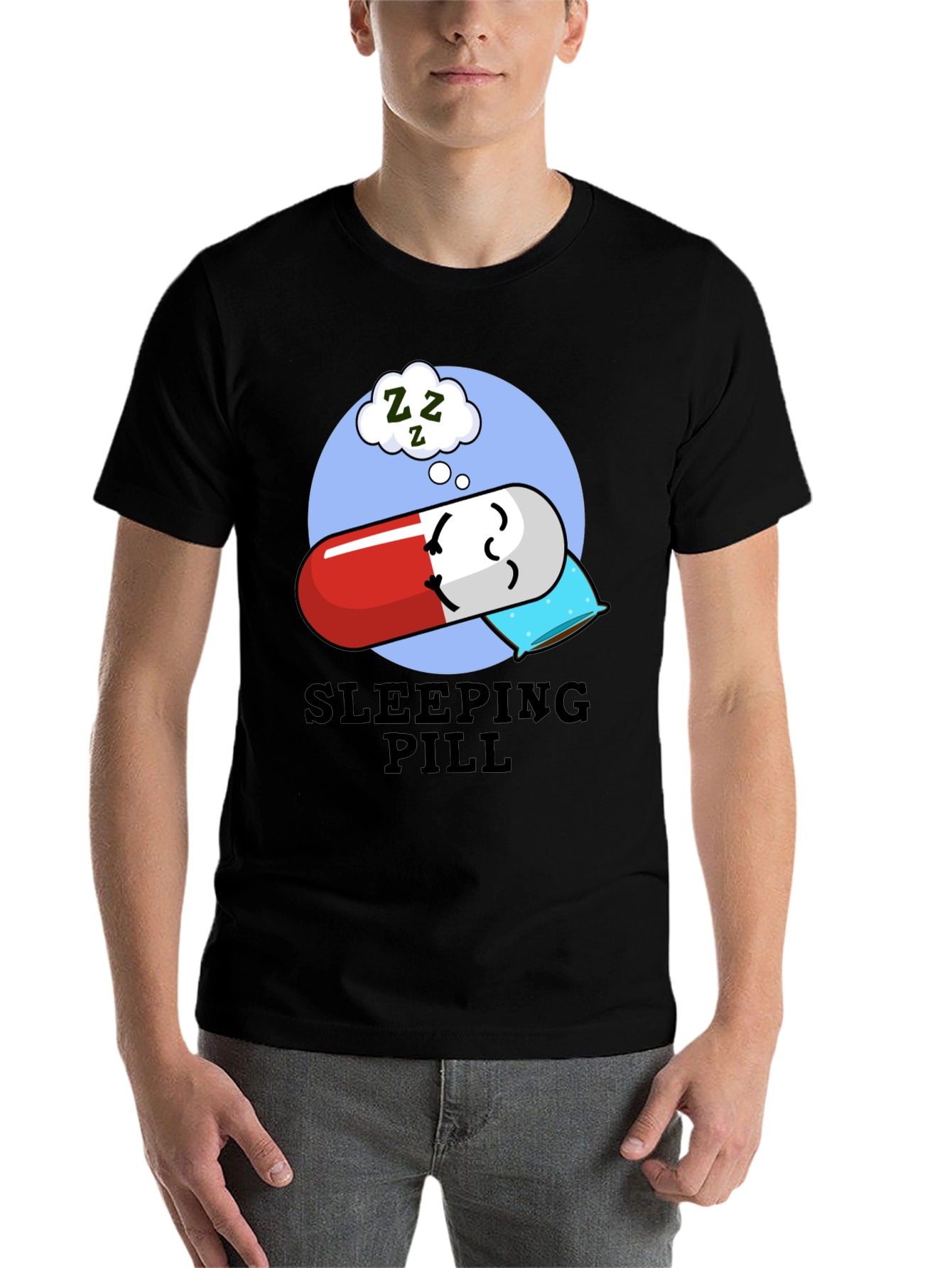 Black Sleeping Pill Funny Graphic T-Shirt - Unisex view 7