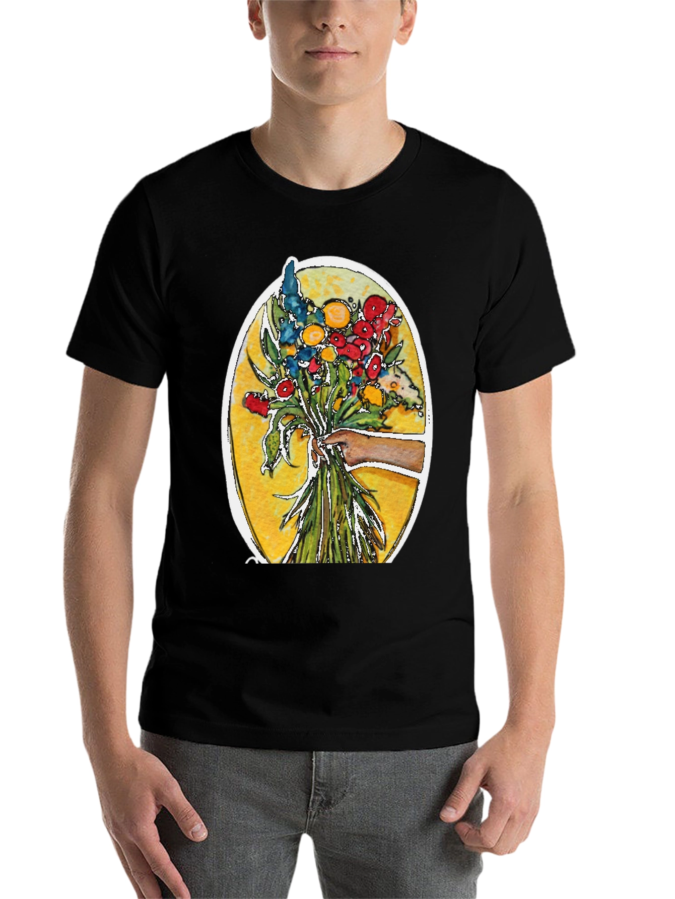 Black Floral Bouquet Graphic T-Shirt view 7