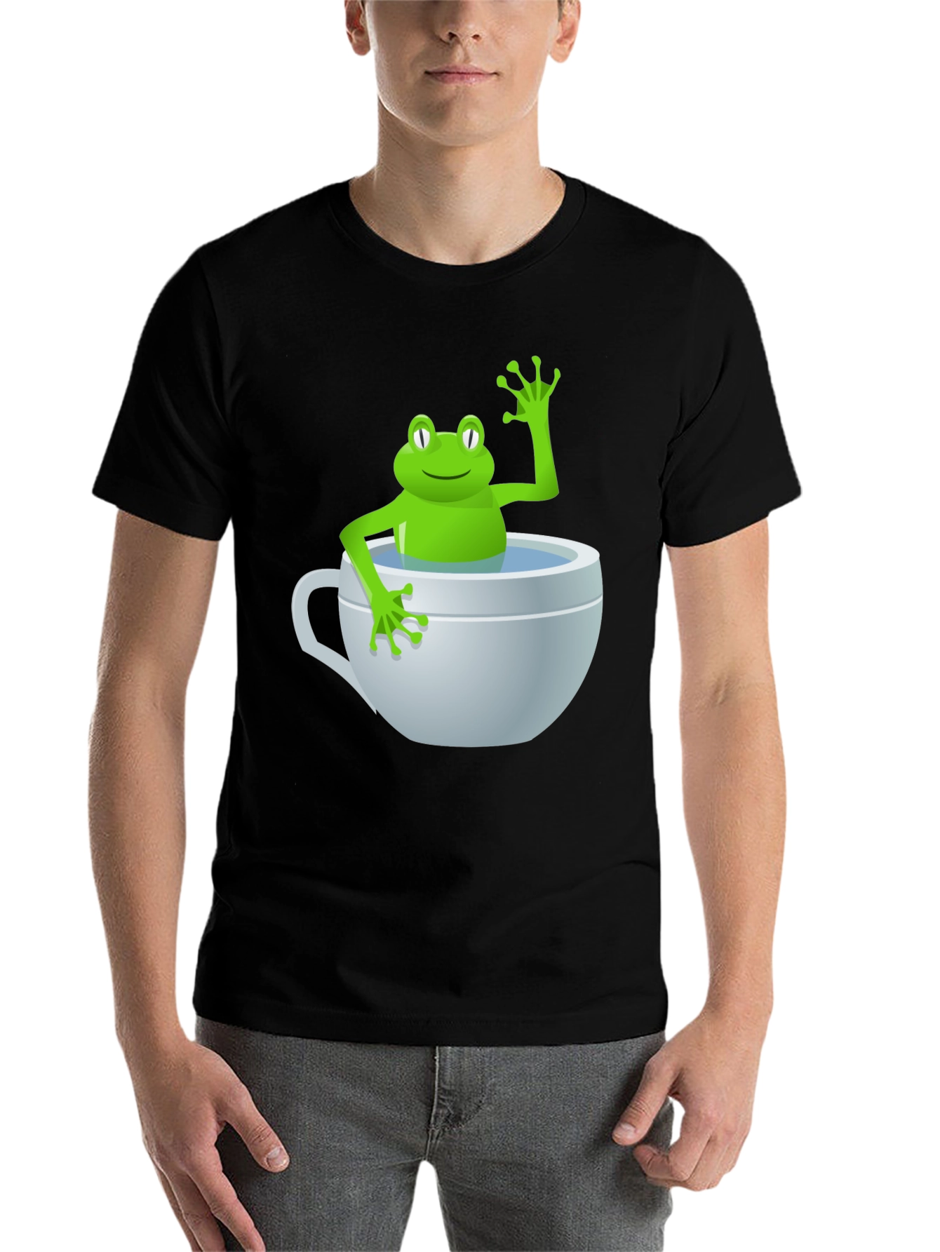 Black Frog in a Cup Graphic Tee - Funny Animal Shirt view 7