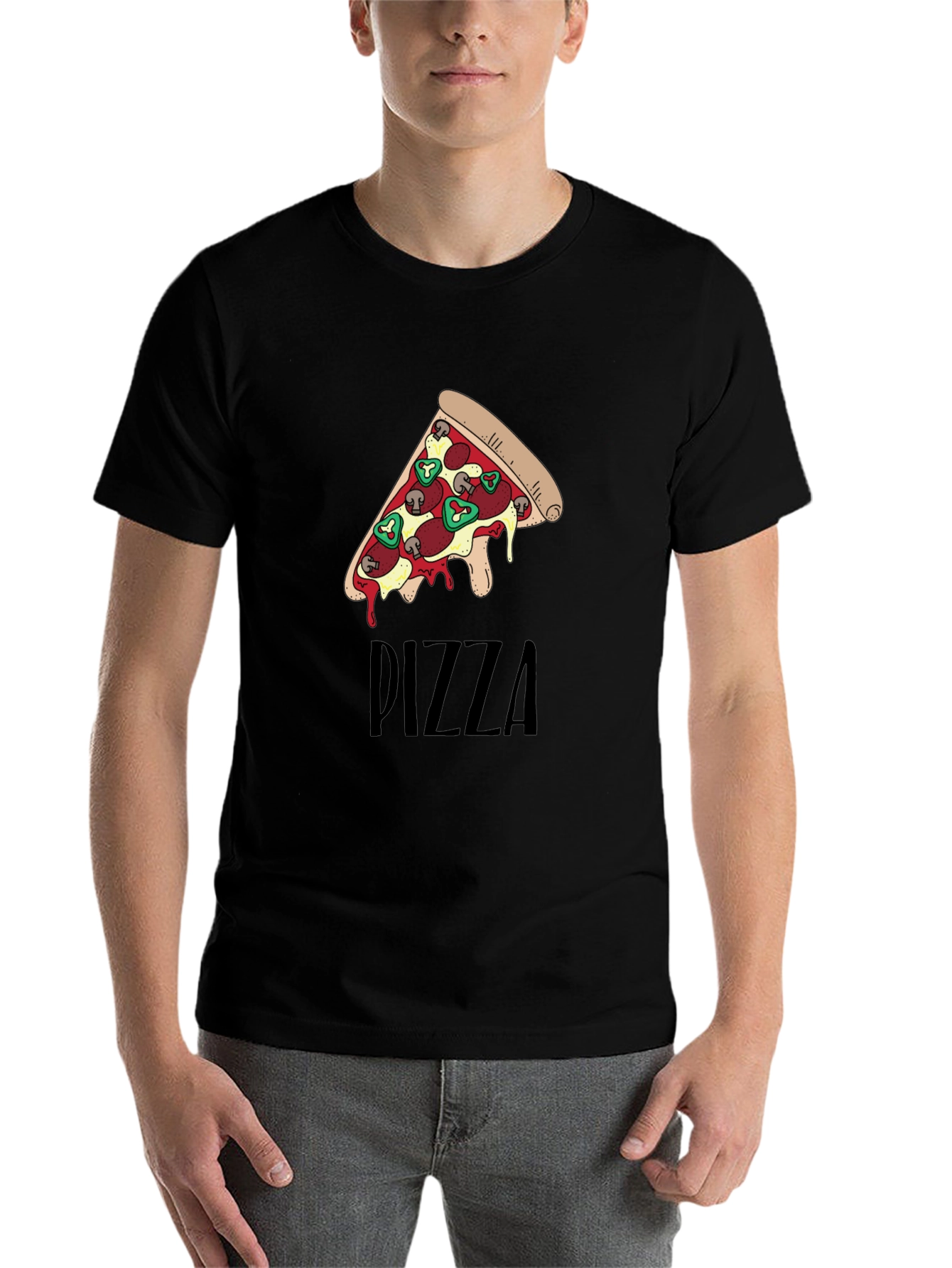 Black Pizza Slice Graphic Print Black T-Shirt view 7