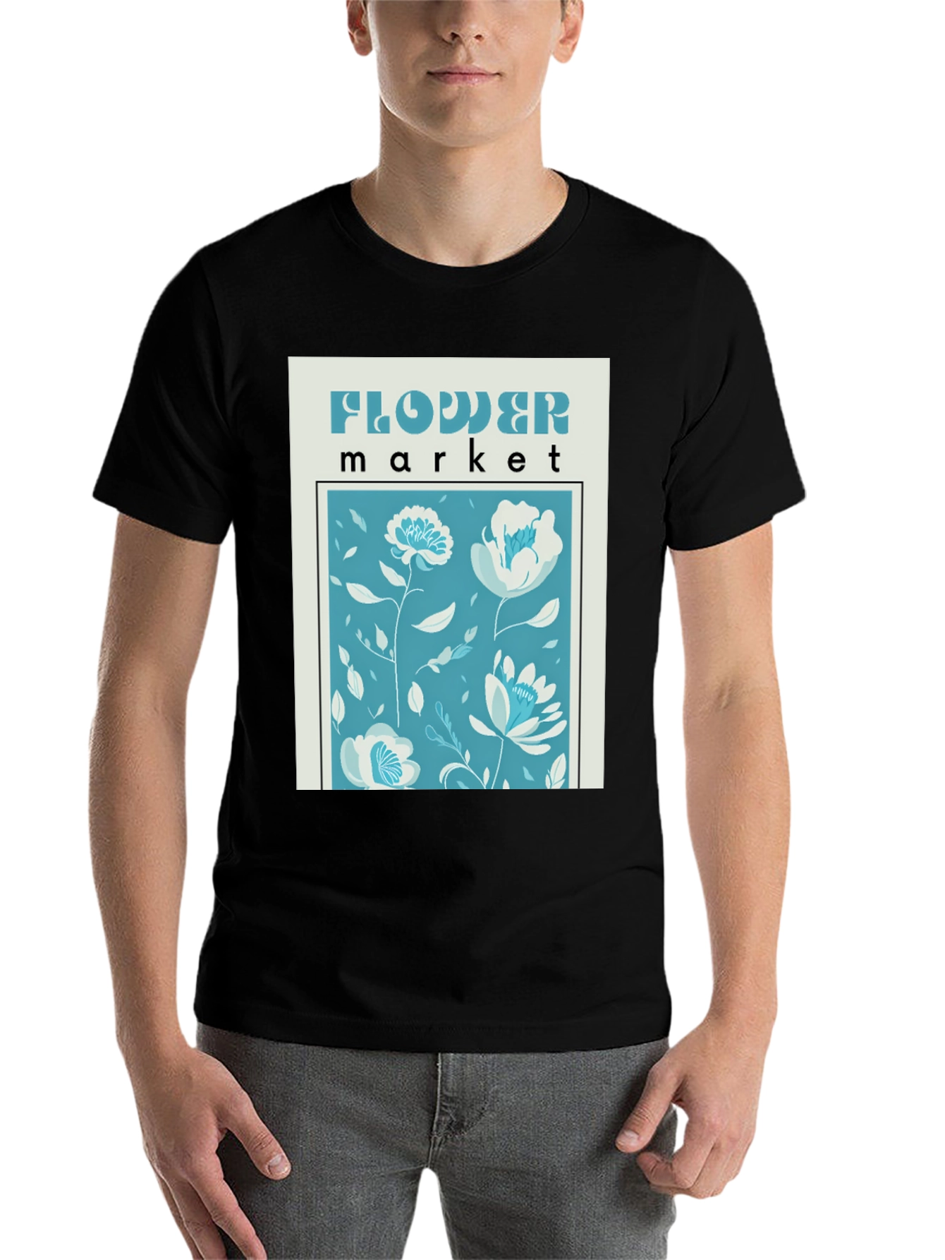Black Floral Market Graphic Tee - Stylish Black Cotton Shirt view 7