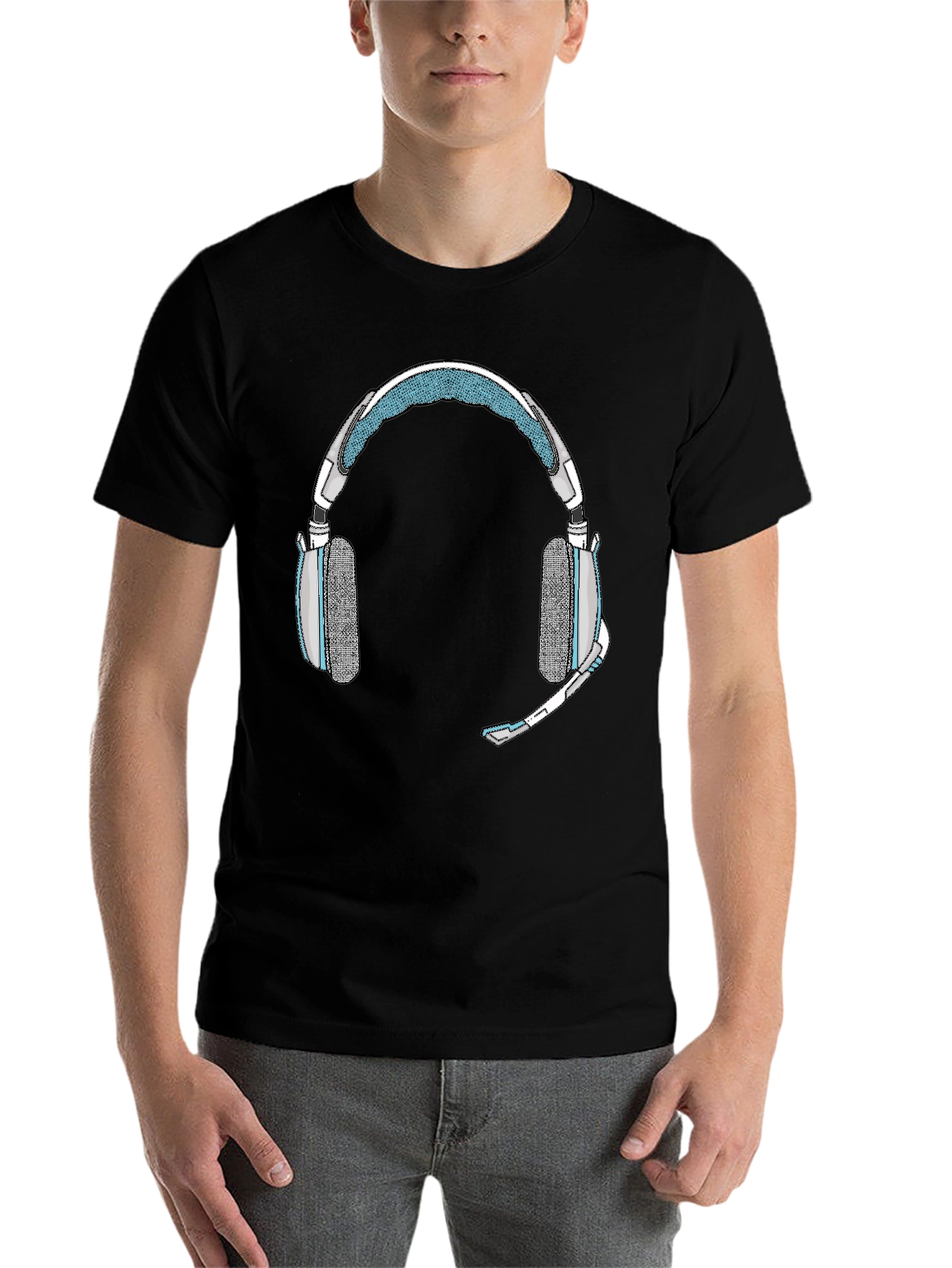 Black Gaming Headset Graphic Tee - Gamer Style Shirt view 7