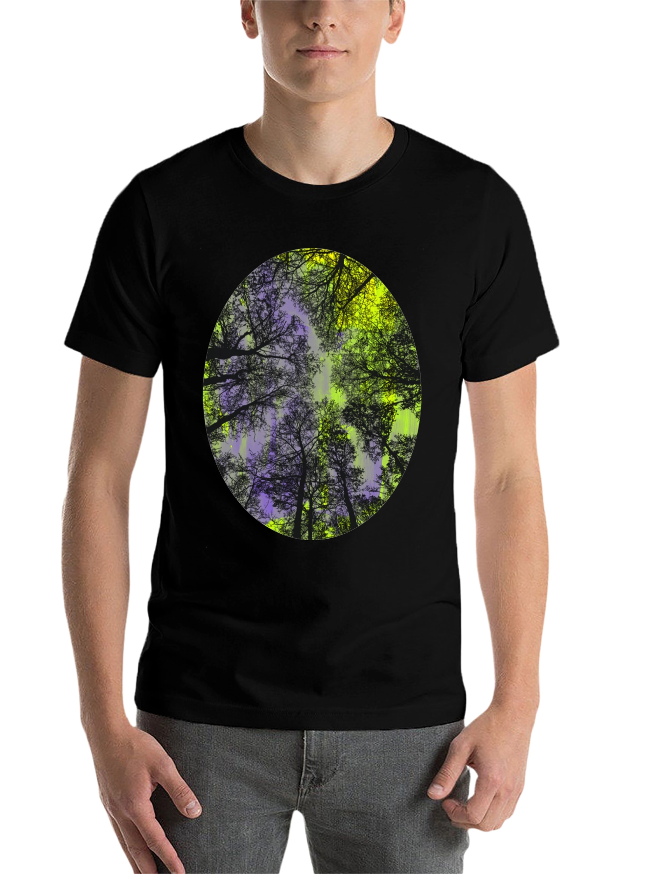 Black Nature Print Black T-Shirt view 7