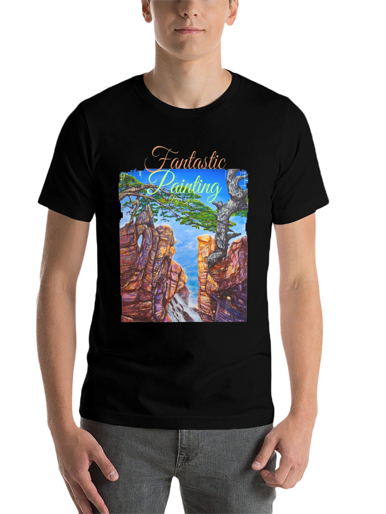 Black Fantastic Painting Graphic T-Shirt view 7