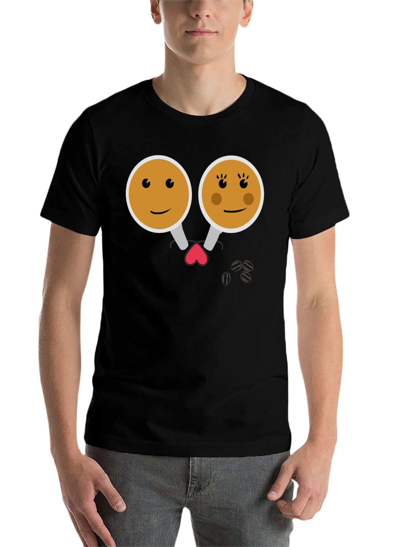 Black Cute Coffee Couple Graphic Tee - Black view 7