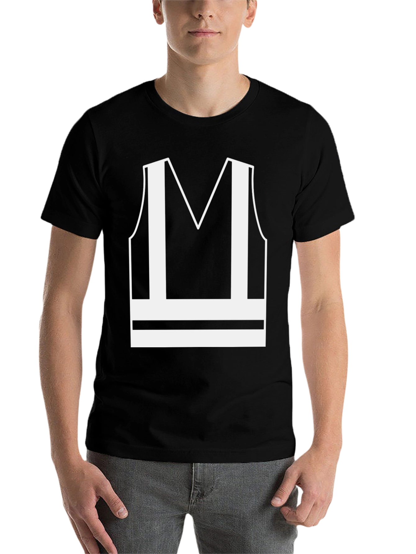 Black Safety Vest Graphic Tee - Black Crew Neck view 7
