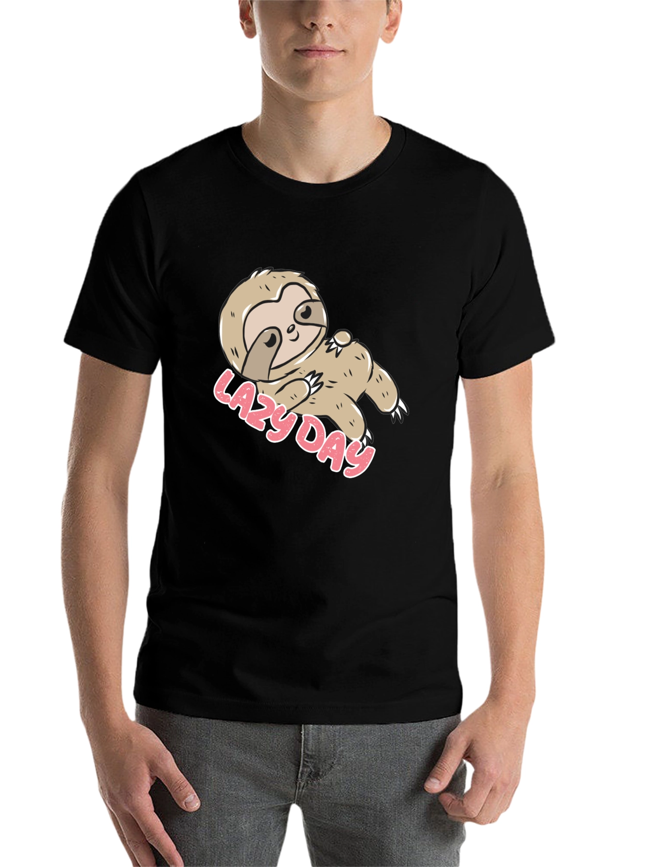 Black Lazy Day Sloth Graphic Tee - Relaxed Comfort view 7