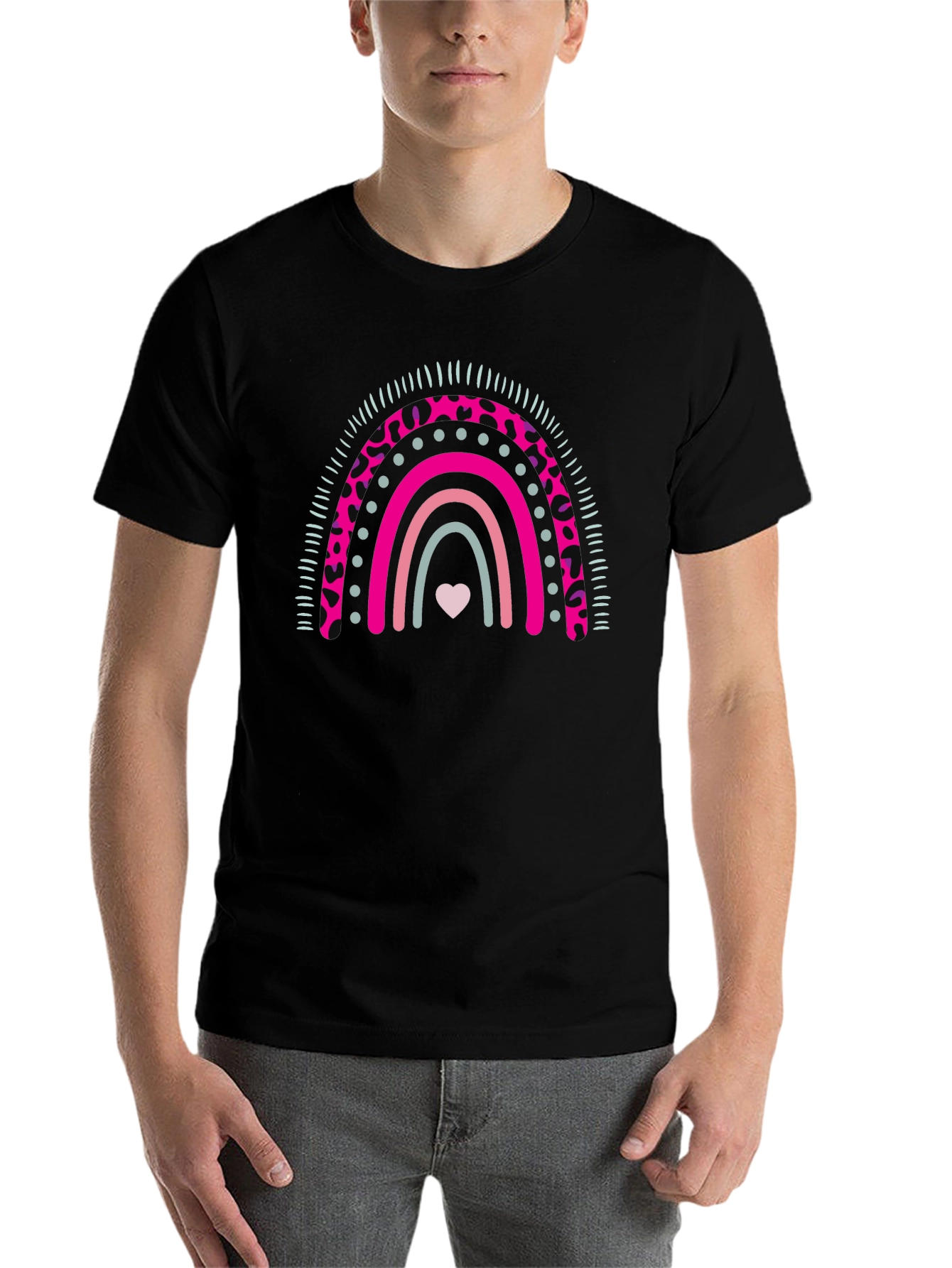 Black Rainbow Heart Graphic Tee - Black view 7