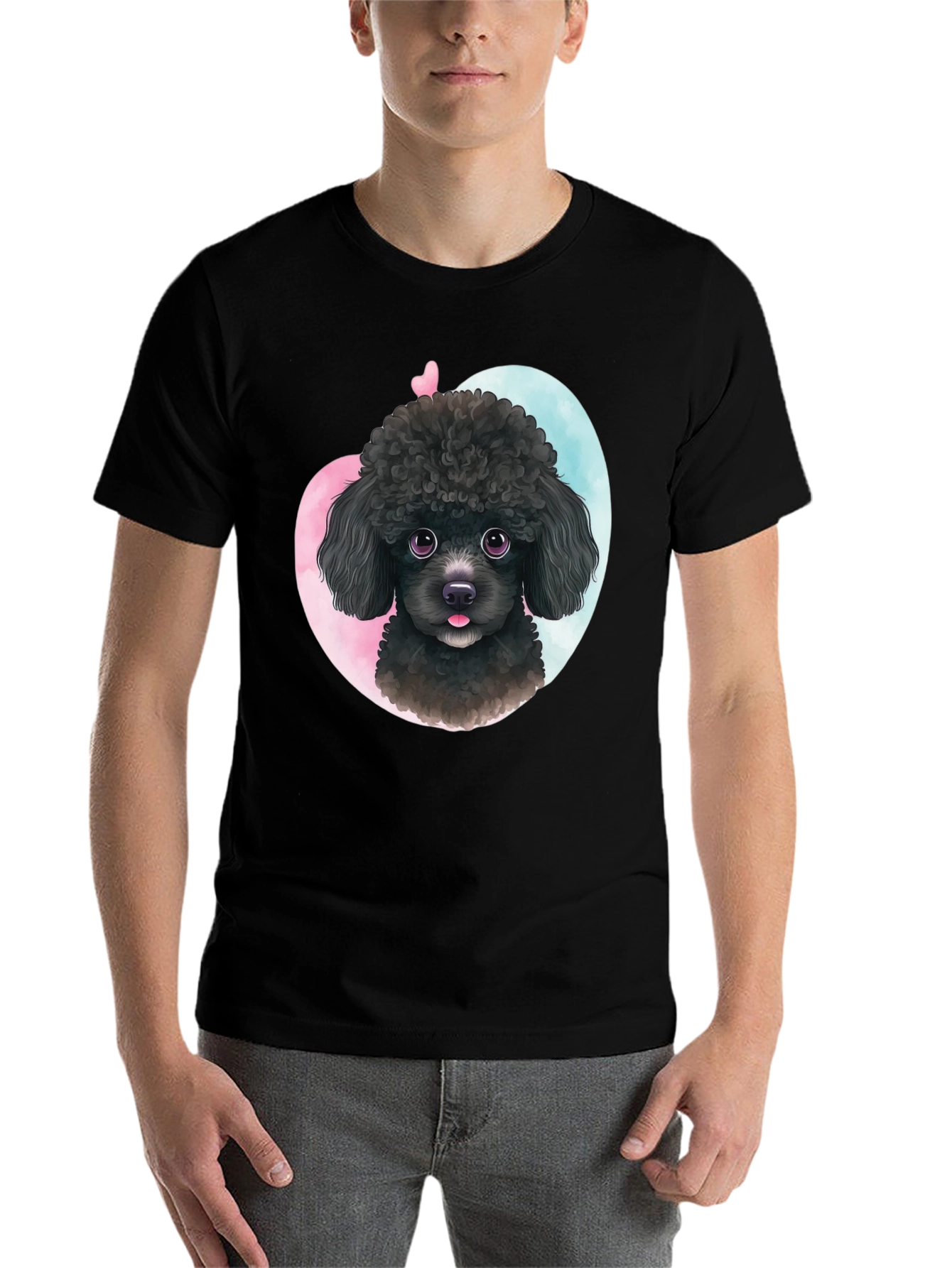 Black Cute Poodle Heart T-Shirt - Black view 7