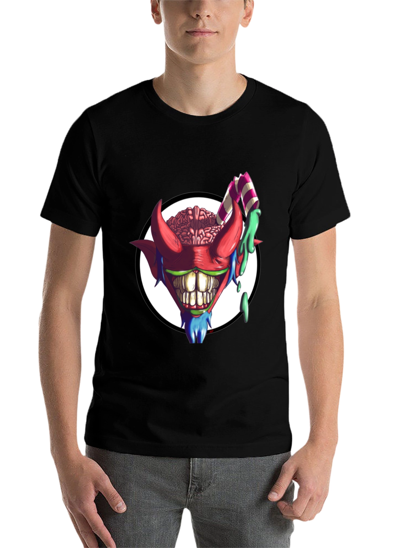 Black Crazy Brain Devil T-Shirt - Unique Graphic Tee view 7