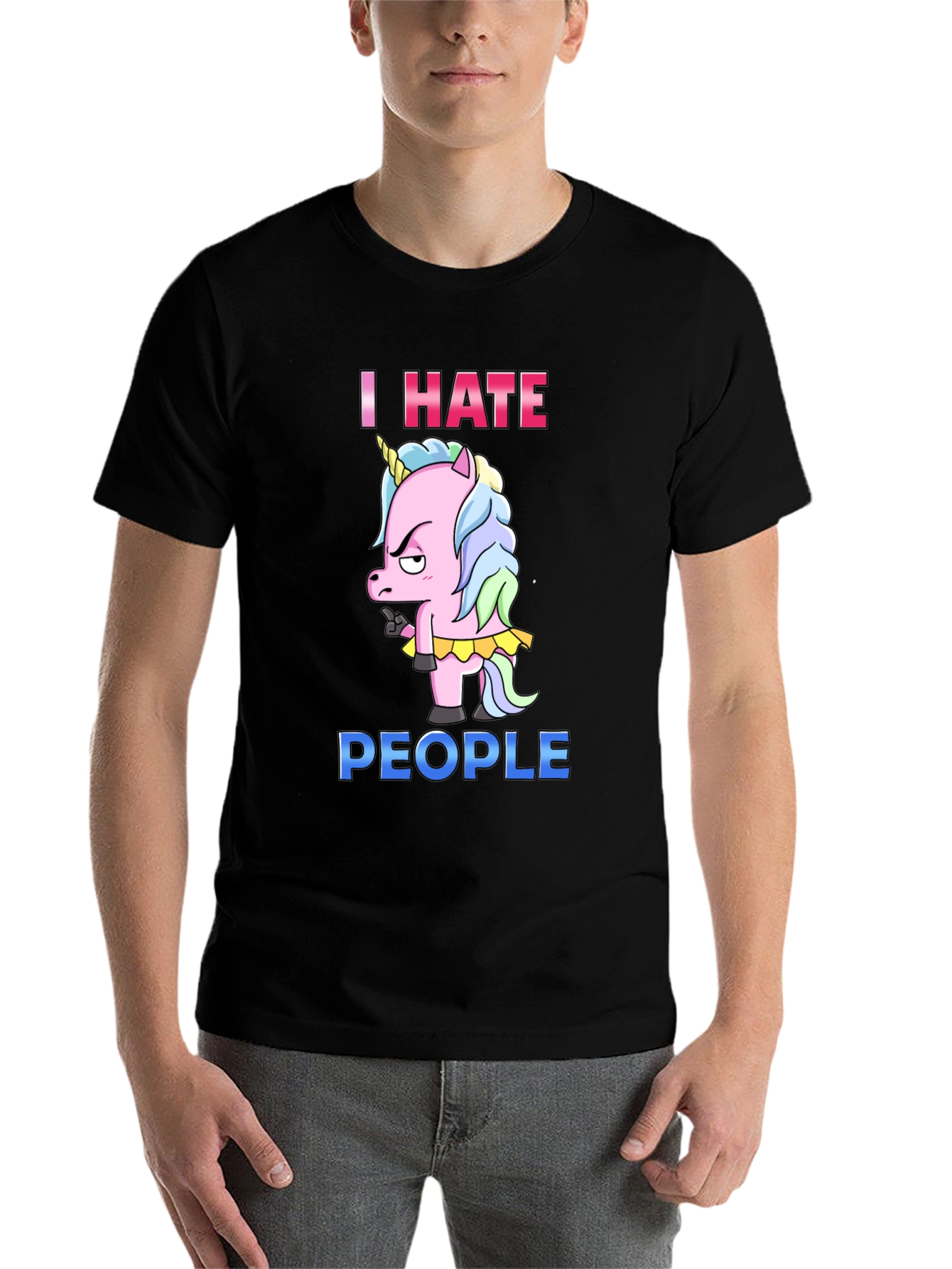 Black I Hate People Unicorn Graphic T-Shirt view 7