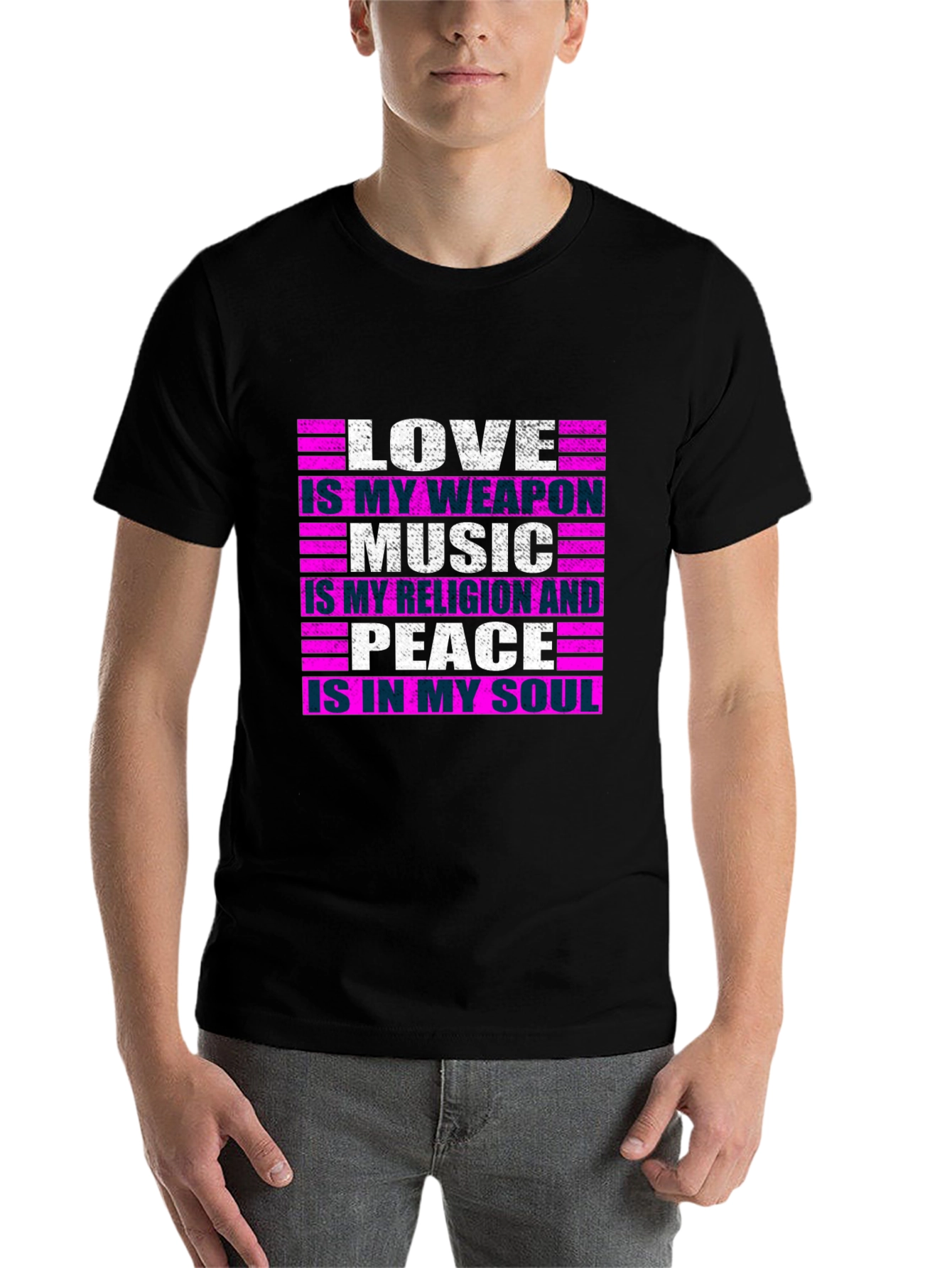 Black Love Music Peace Graphic Tee - Men's Black T-Shirt view 7