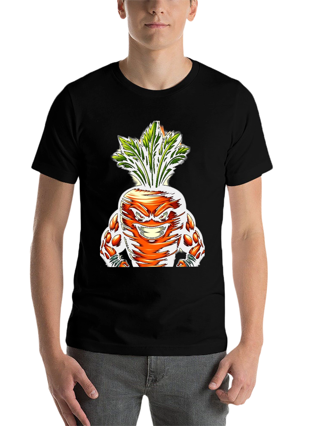 Black Funny Carrot Muscle Graphic T-Shirt view 7