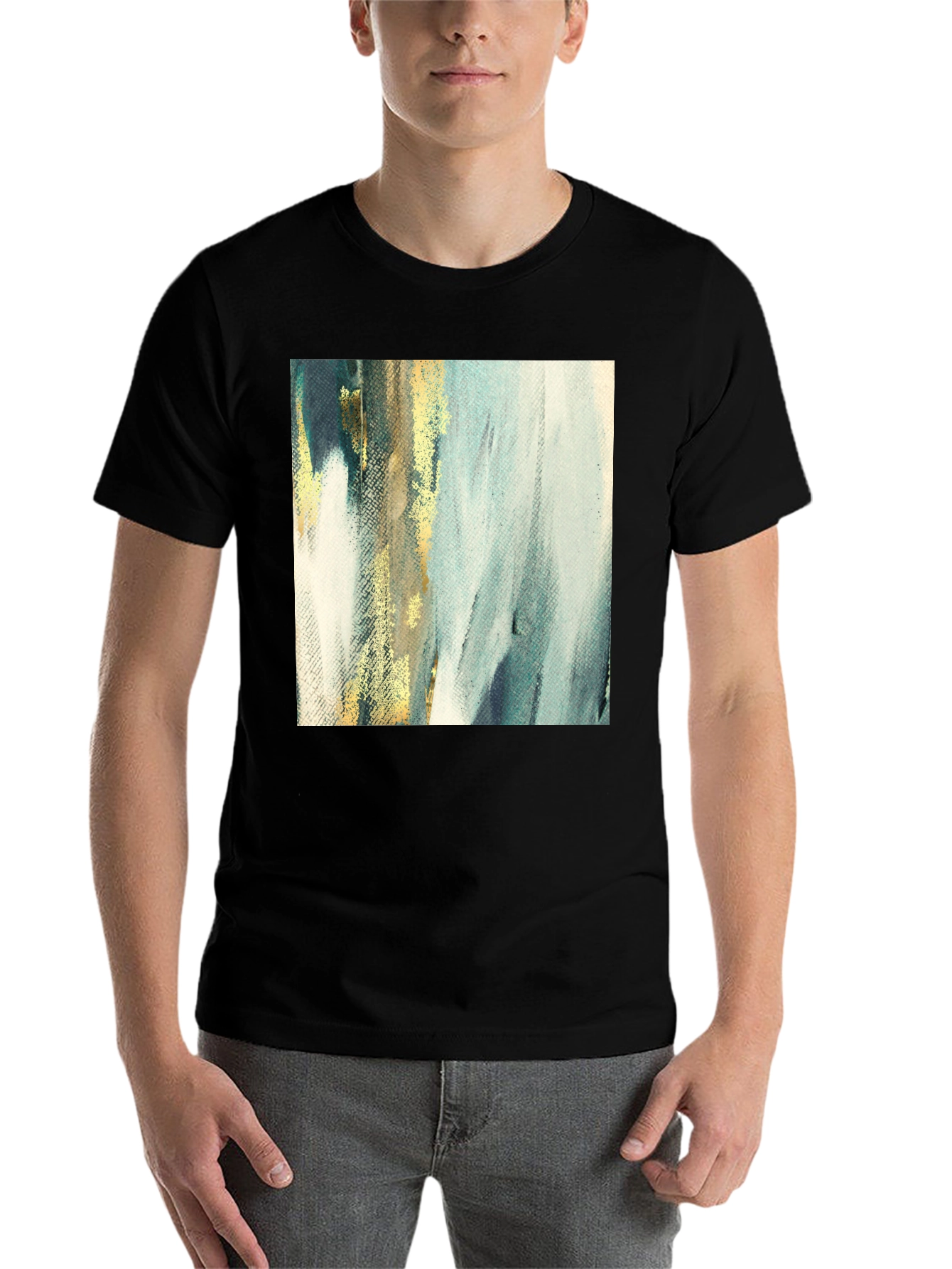 Black Abstract Art Tee - Modern Brushstroke T-Shirt view 7