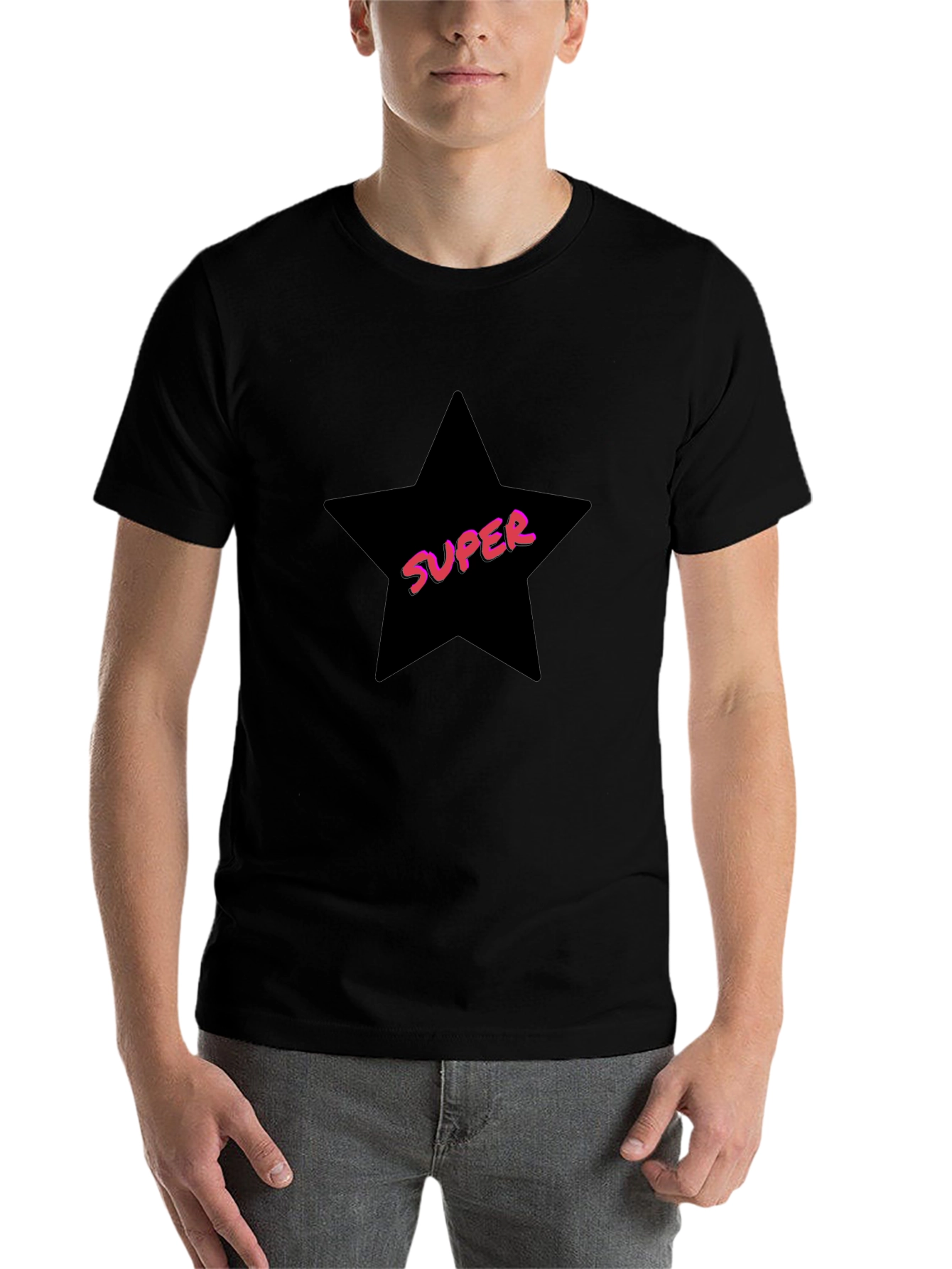 Black Super Star Graphic Tee - Trendy Casual T-Shirt view 7