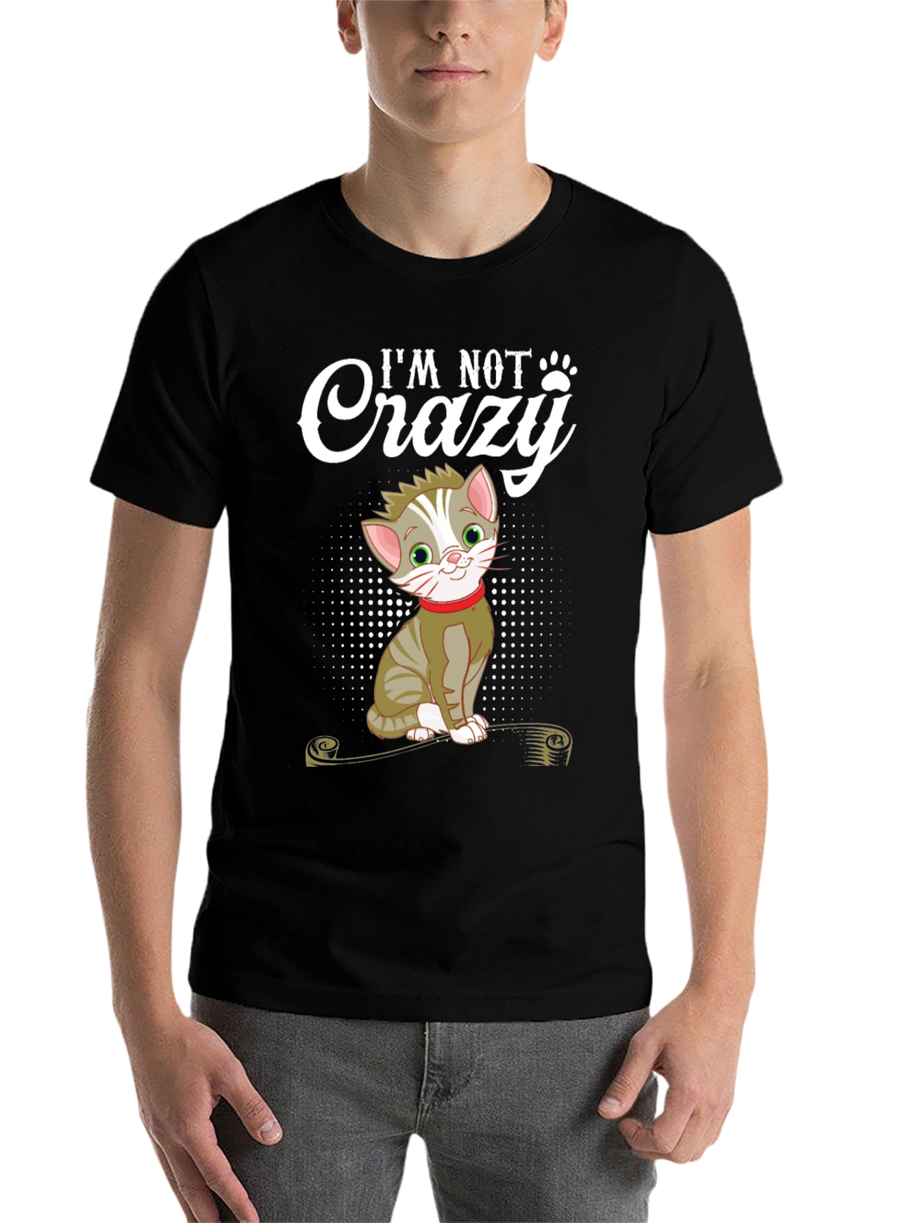 Black I'm Not Crazy Cat T-Shirt - Fun Novelty Tee view 7