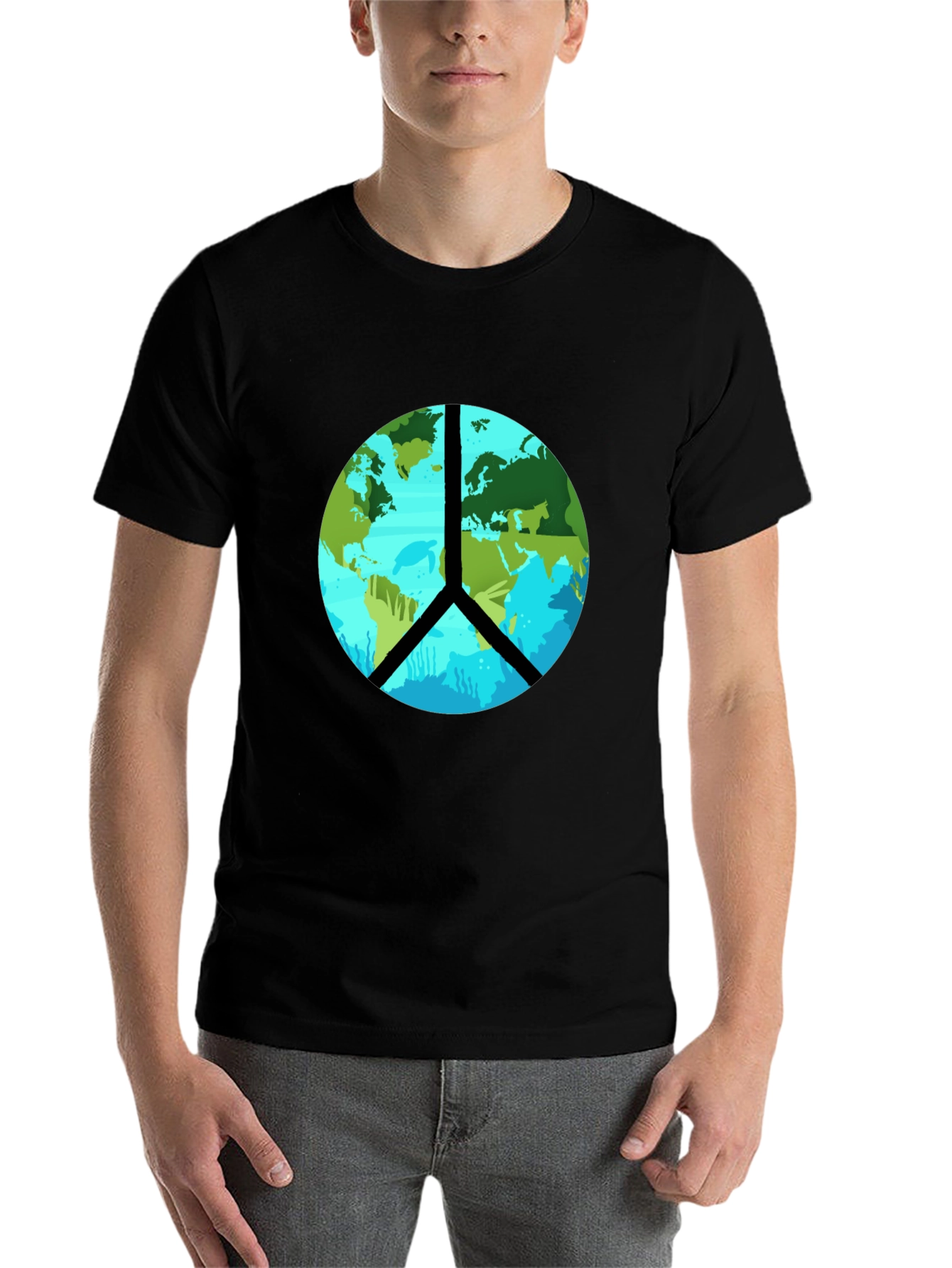 Black Earth Peace Sign Graphic Tee - Black T-Shirt view 7