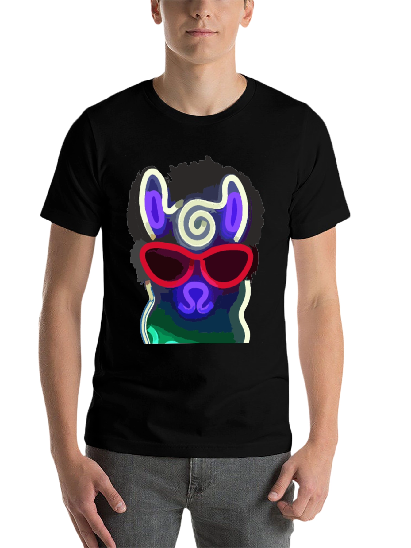 Black Cool Llama T-Shirt - Stylish Neon Design view 7