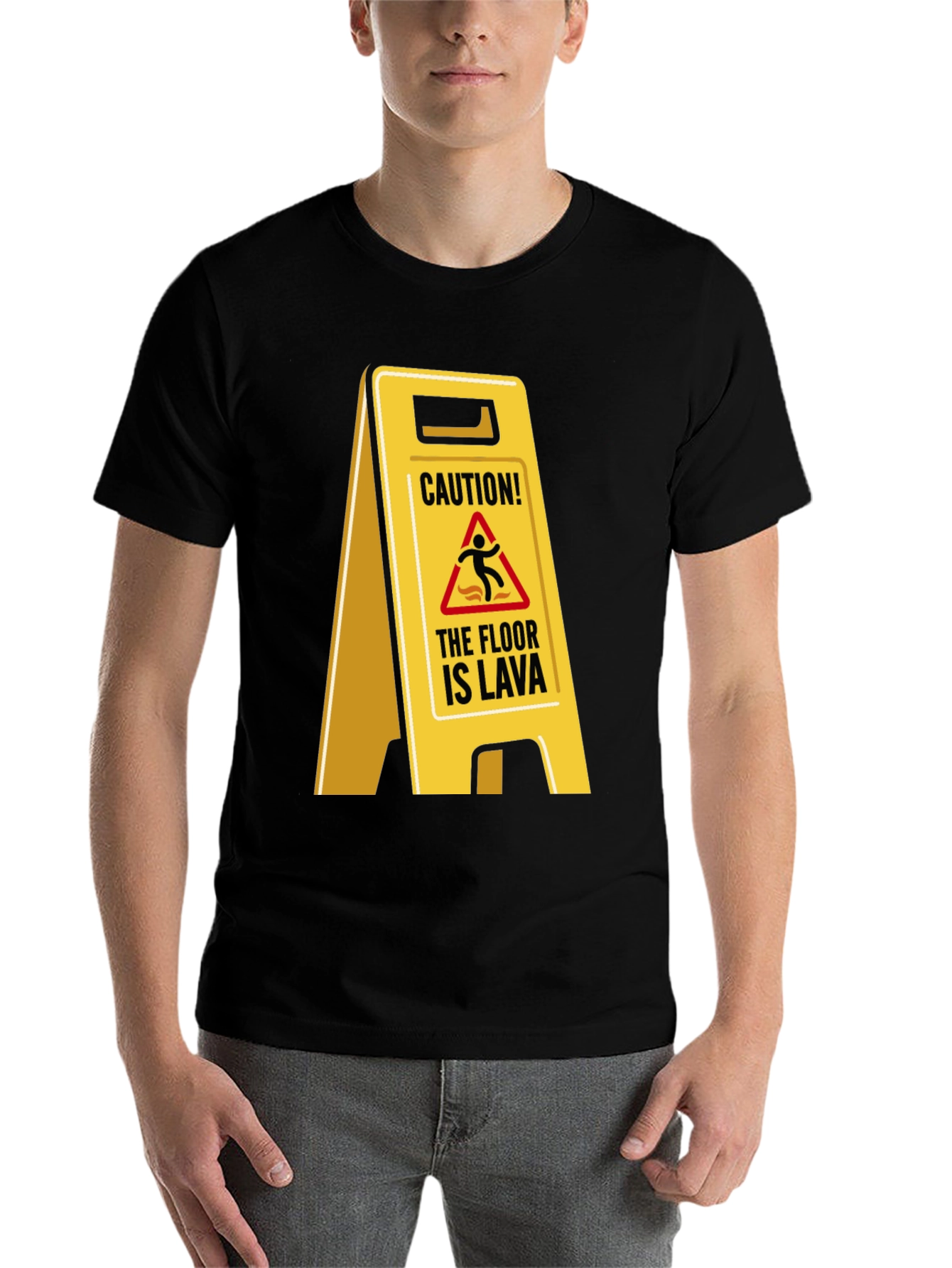 Black Caution! The Floor is Lava T-Shirt view 7