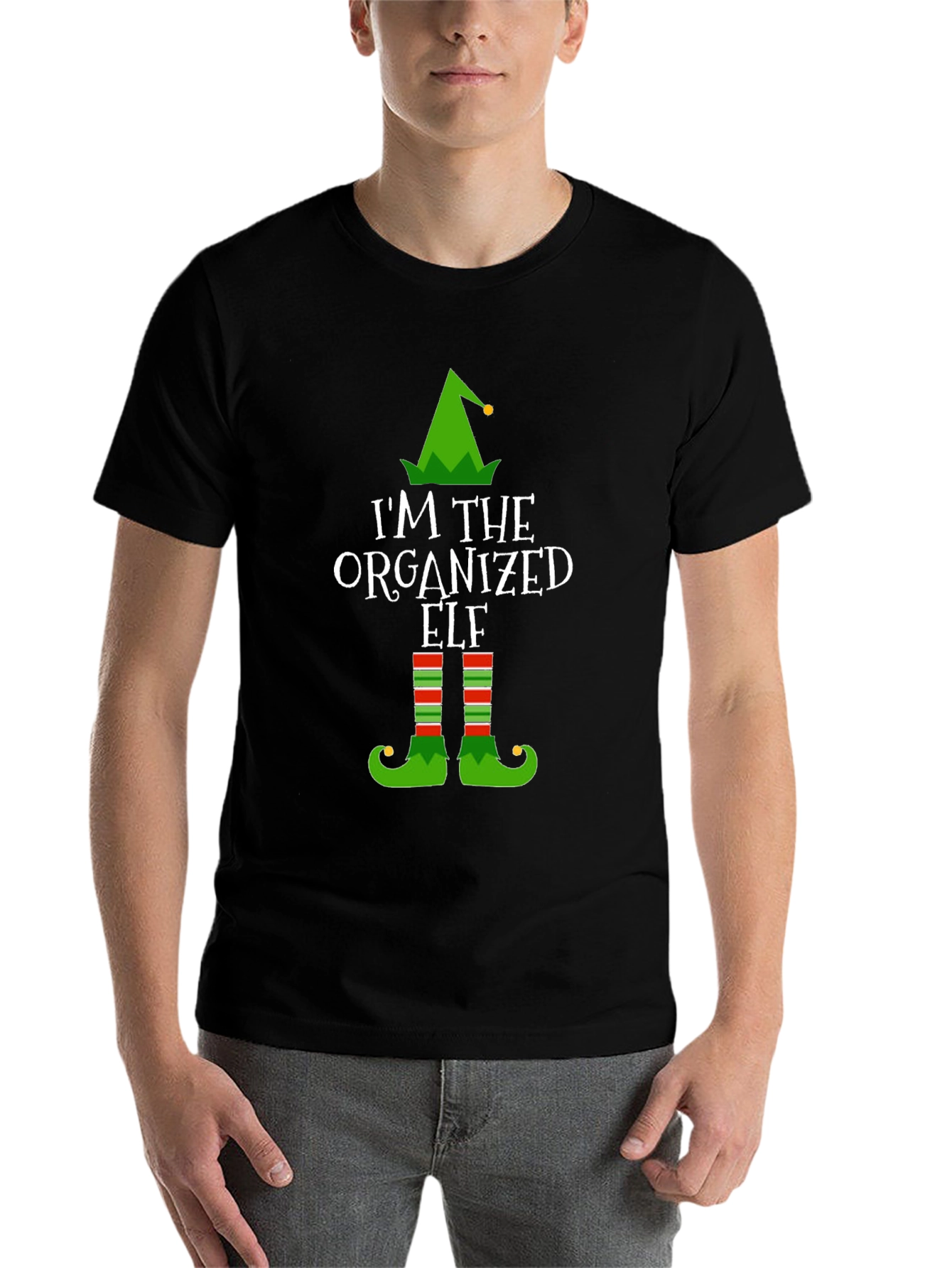 Black Organized Elf Holiday Graphic T-Shirt view 7