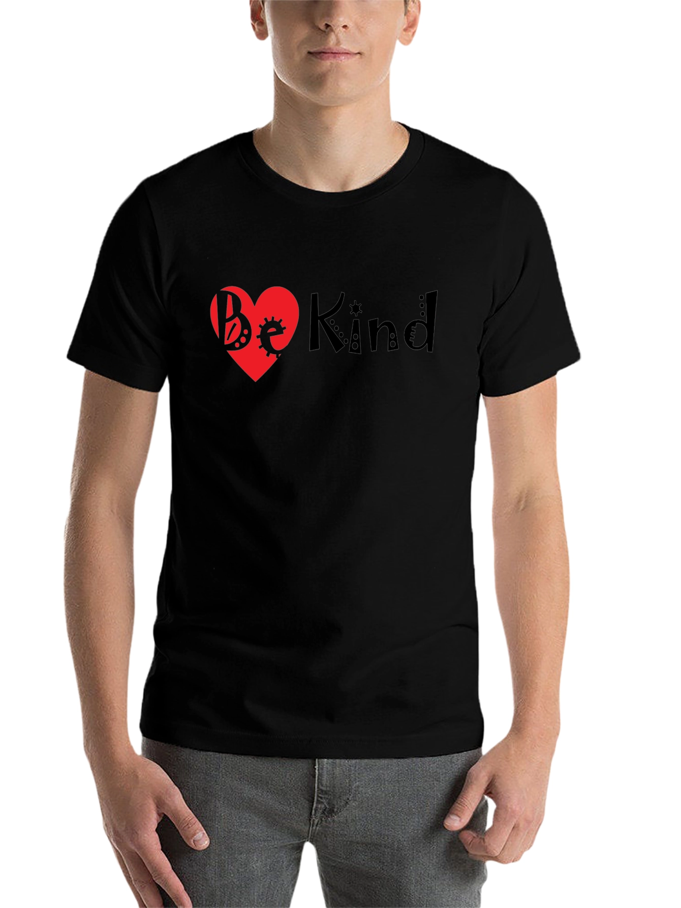 Black Be Kind Heart T-Shirt - Black Unisex view 7