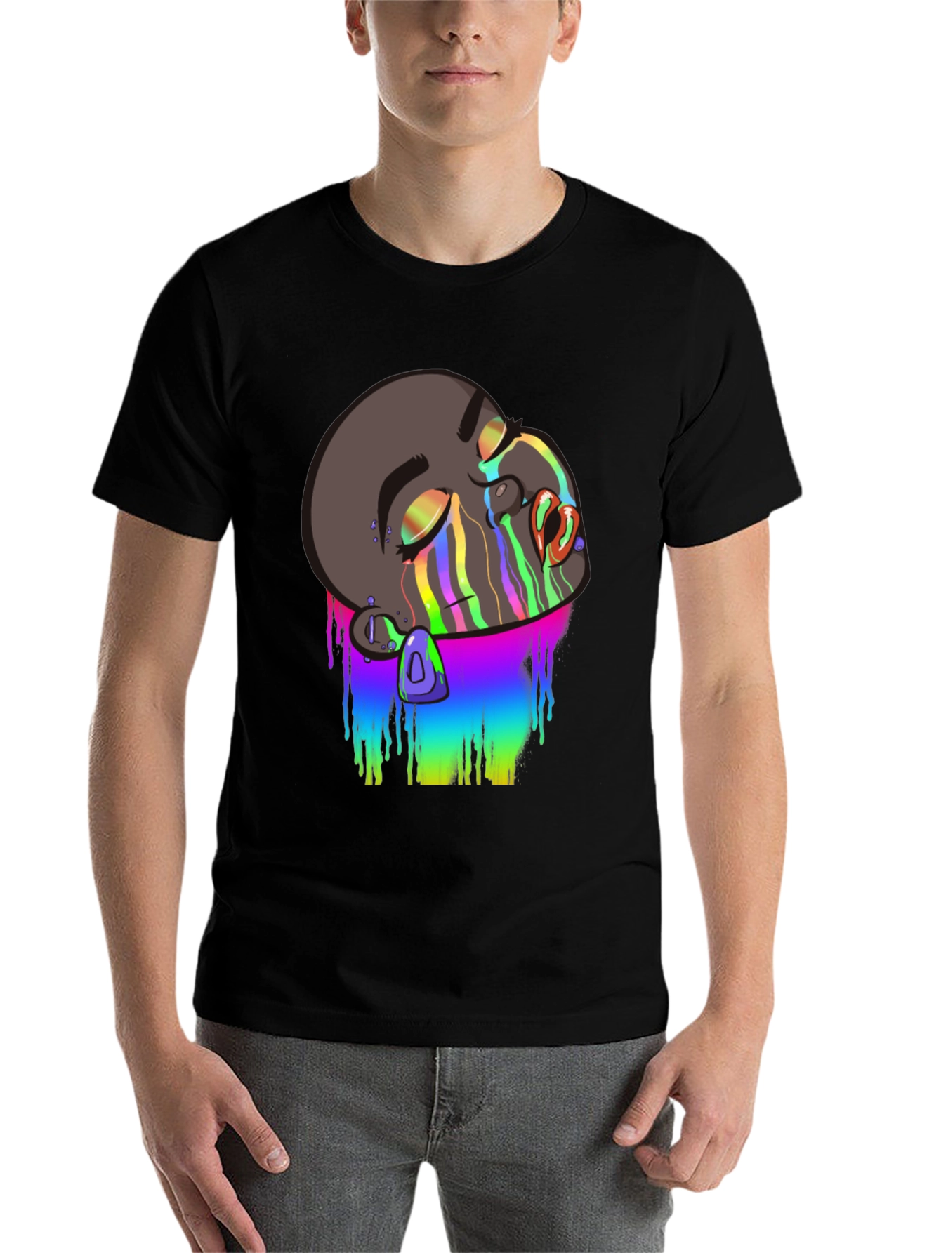 Black Melting Rainbow Drip Graphic T-Shirt view 7