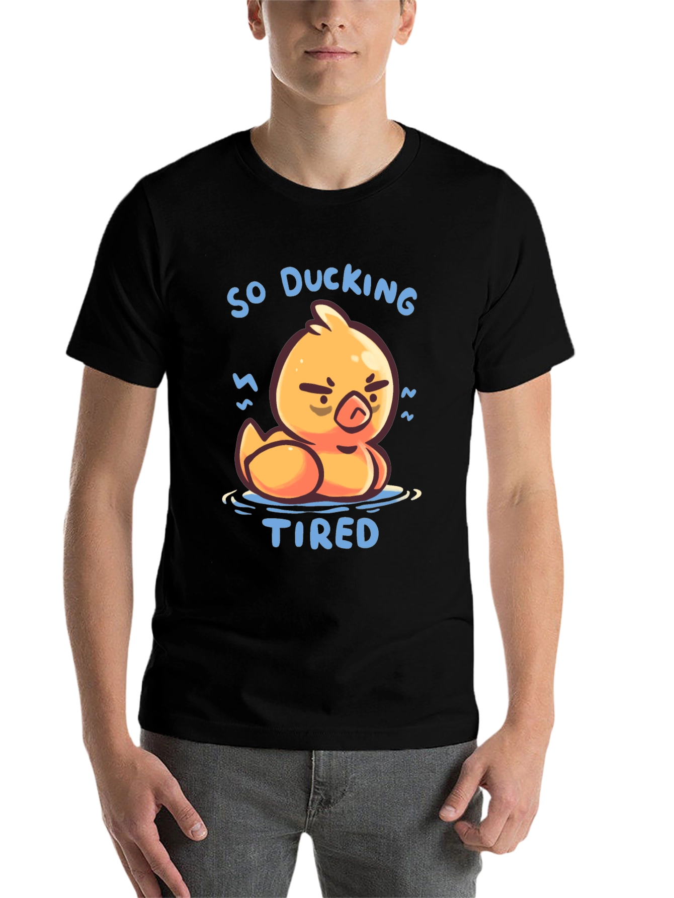 Black So Ducking Tired T-Shirt - Funny Cartoon Duck Tee view 7