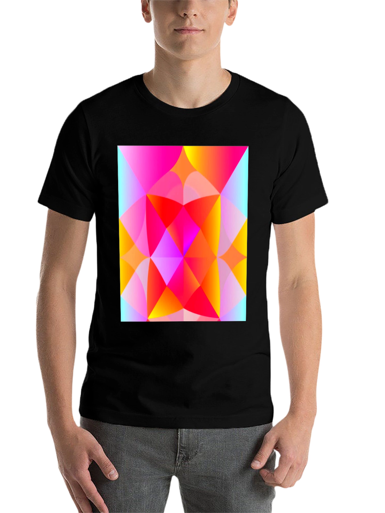 Black Geometric Art T-Shirt - Vibrant Triangle Design view 7