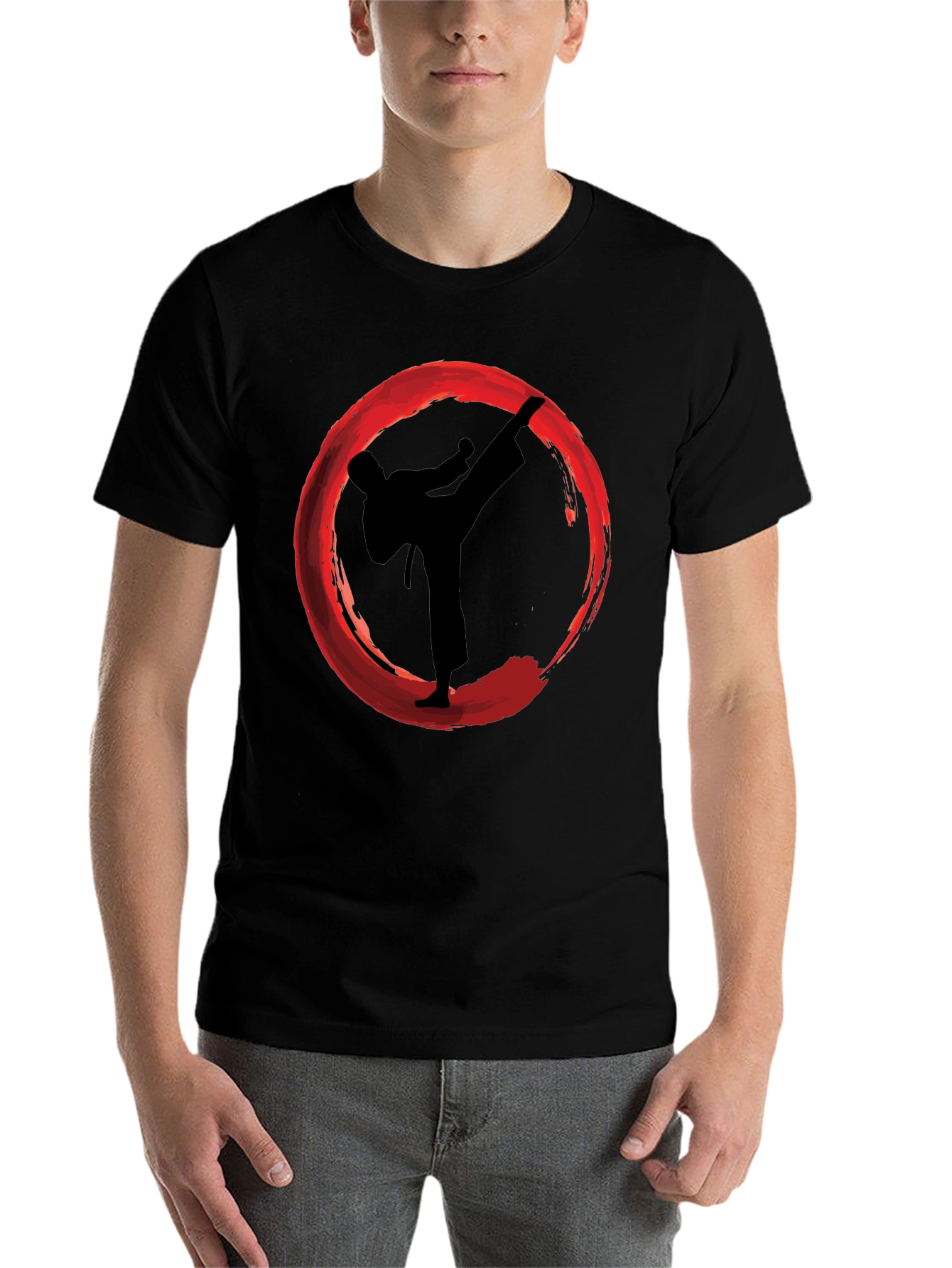 Black Karate Kick Enso Circle Graphic T-Shirt view 7