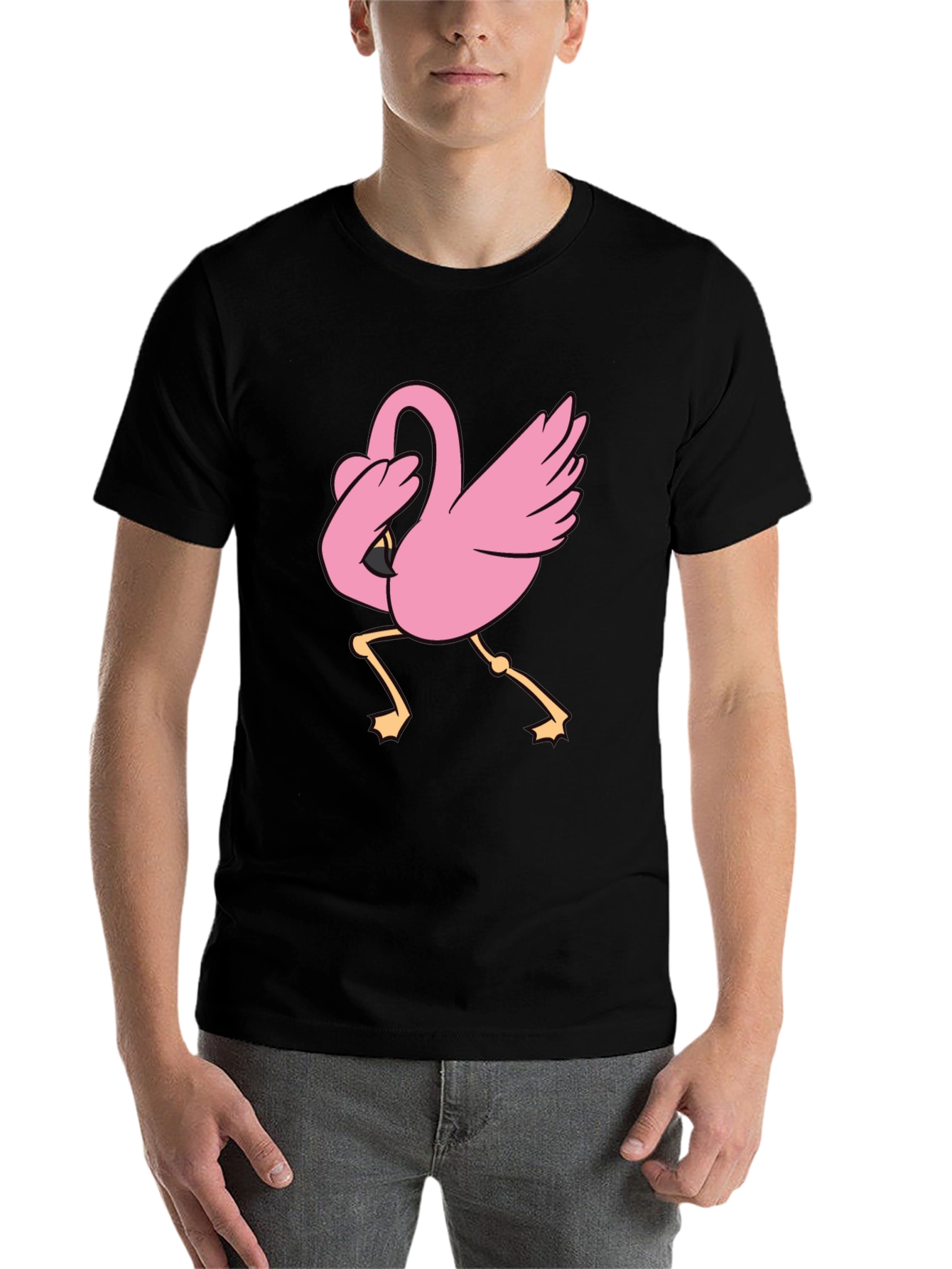 Black Dabbing Flamingo Black T-Shirt view 7