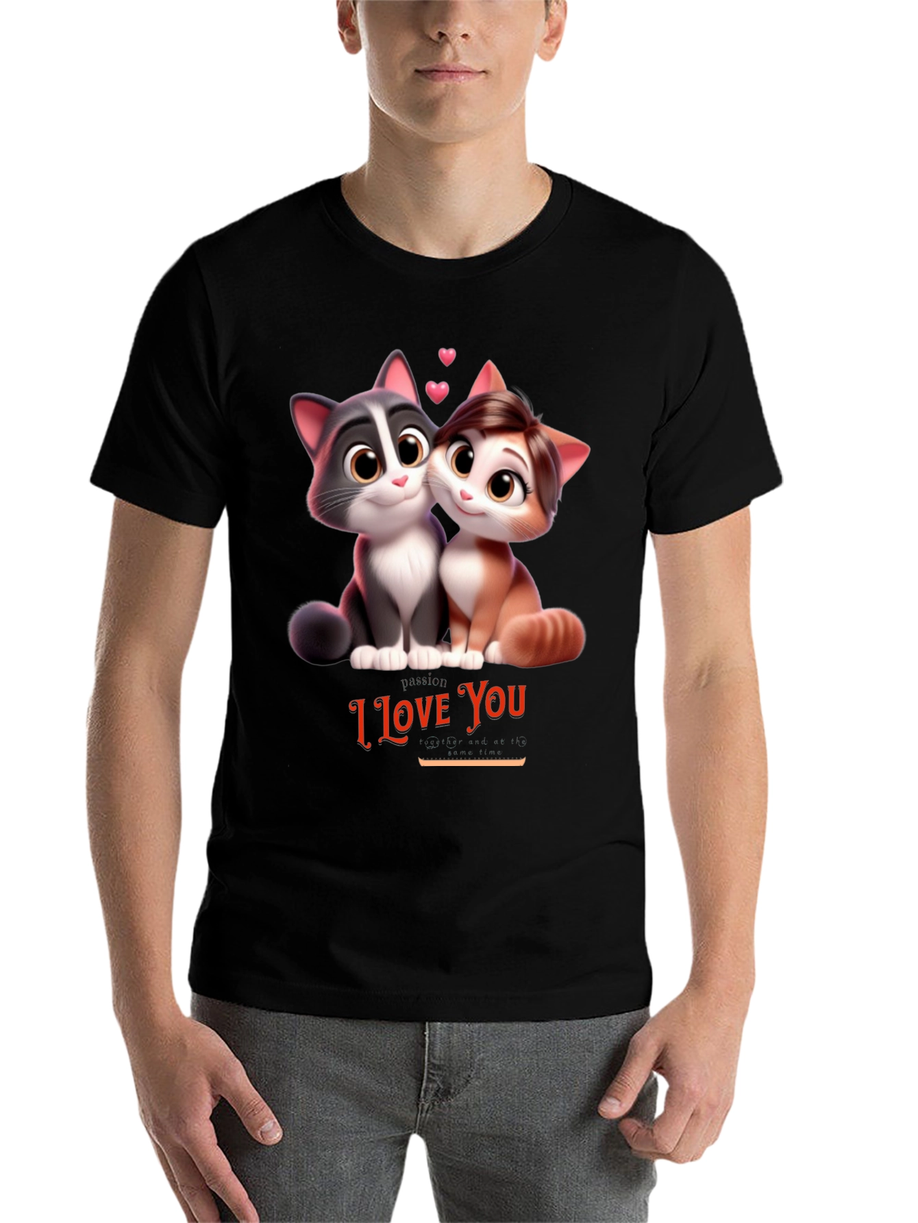 Black I Love You Cats T-Shirt view 7