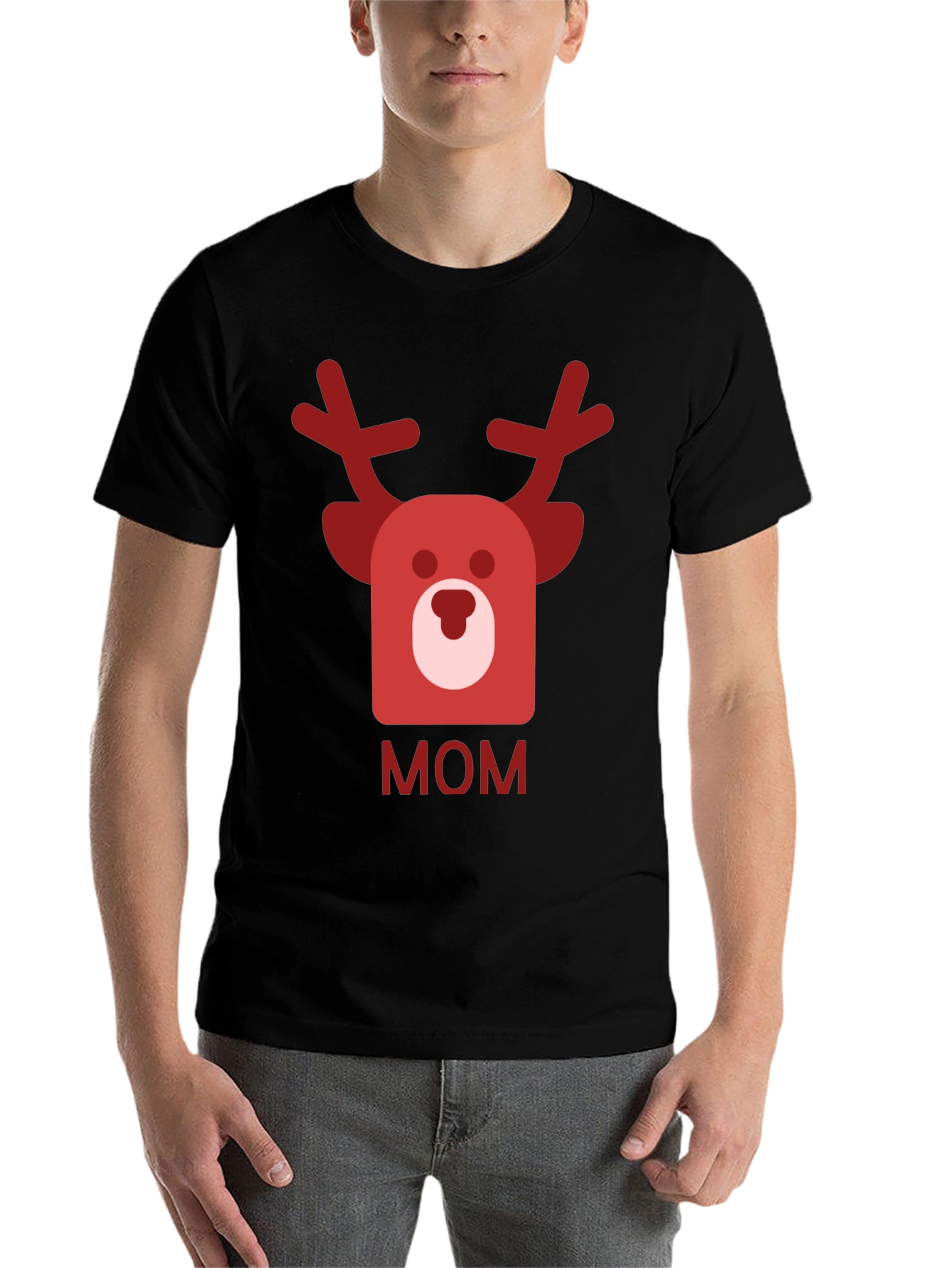 Black Festive Mom Reindeer Graphic Tee - Black view 7