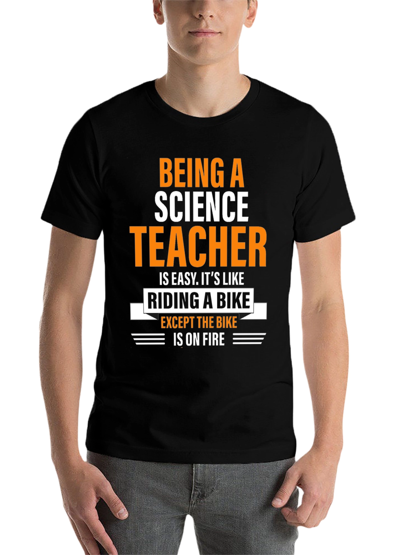 Black Science Teacher T-Shirt: Riding a Bike On Fire view 7