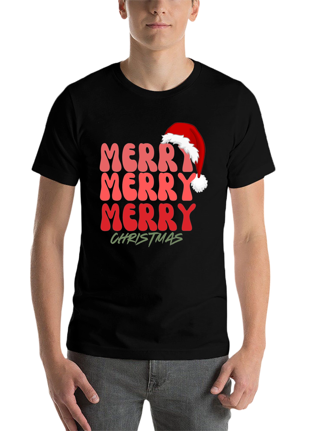 Black Merry Christmas Santa Hat Graphic Tee view 7