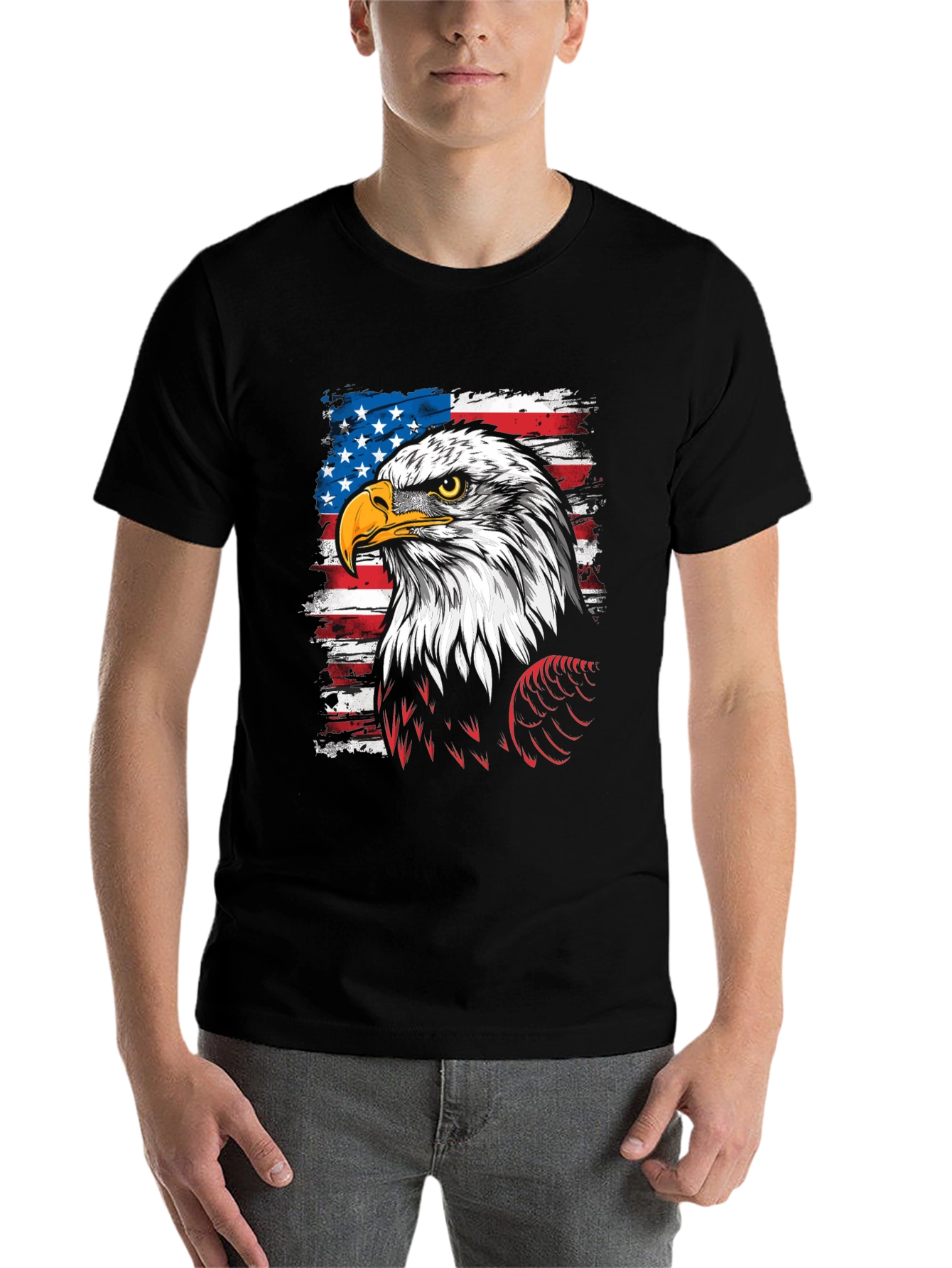 Black Patriotic Eagle USA Flag Men's T-Shirt view 7