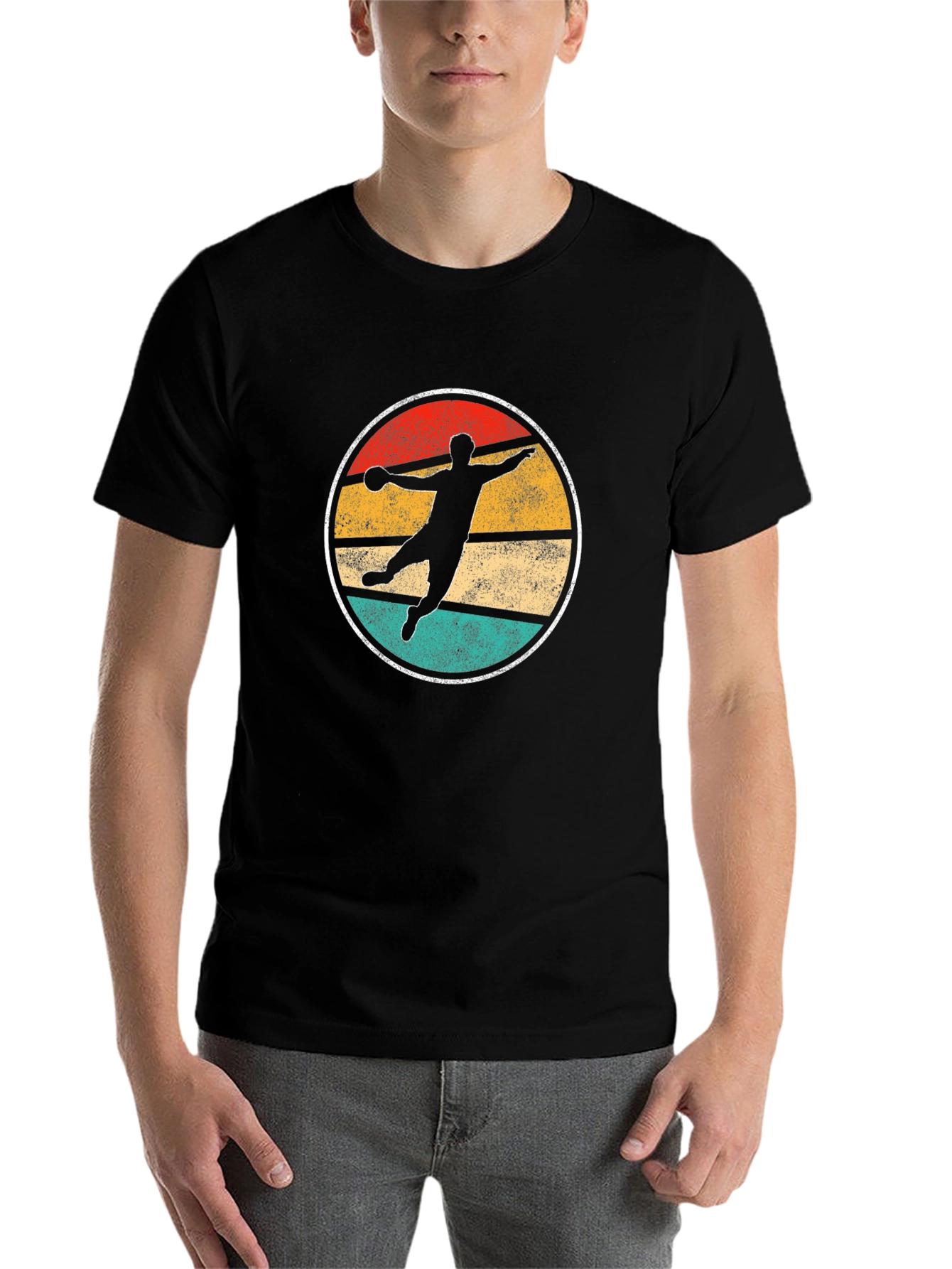 Black Retro Handball Player T-Shirt view 7