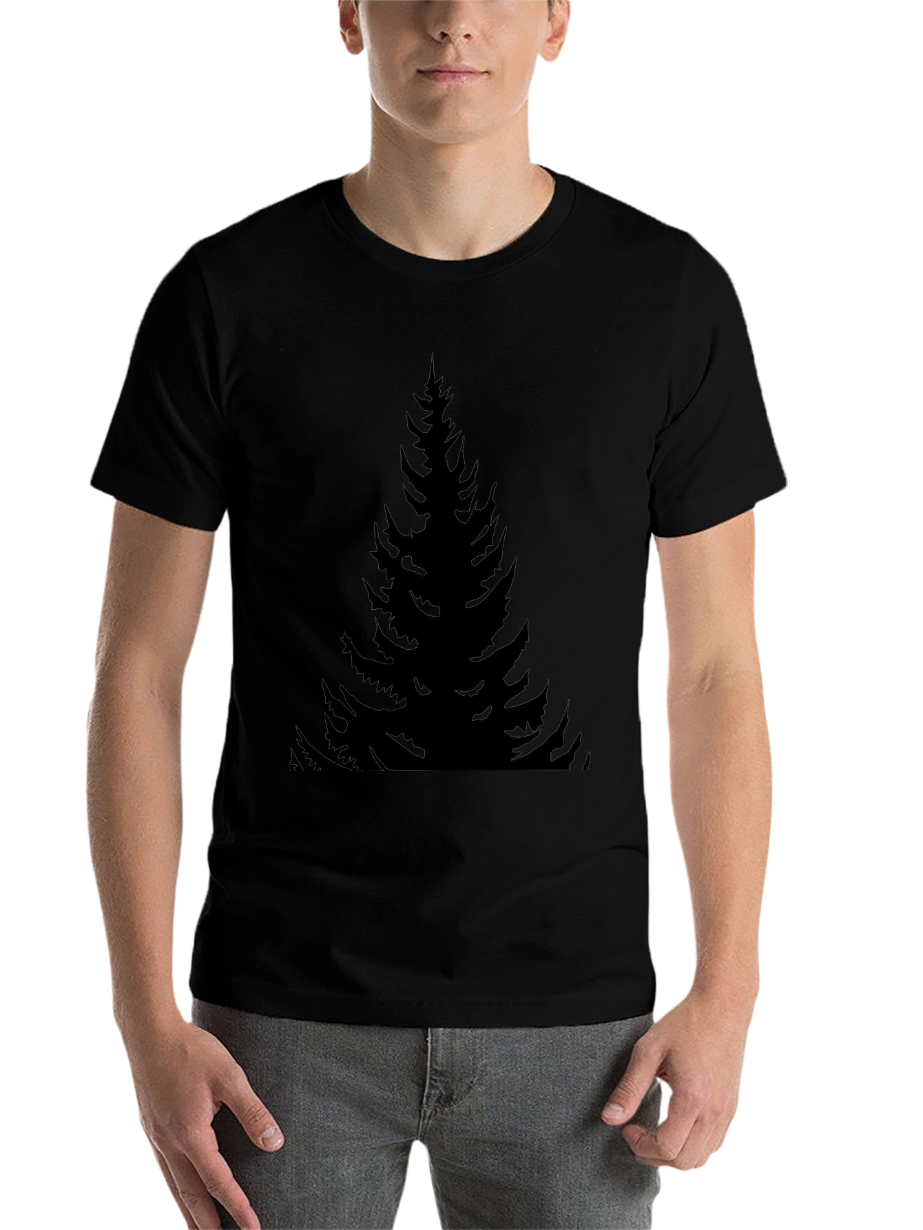 Black Men's Black Pine Tree Graphic T-Shirt view 7