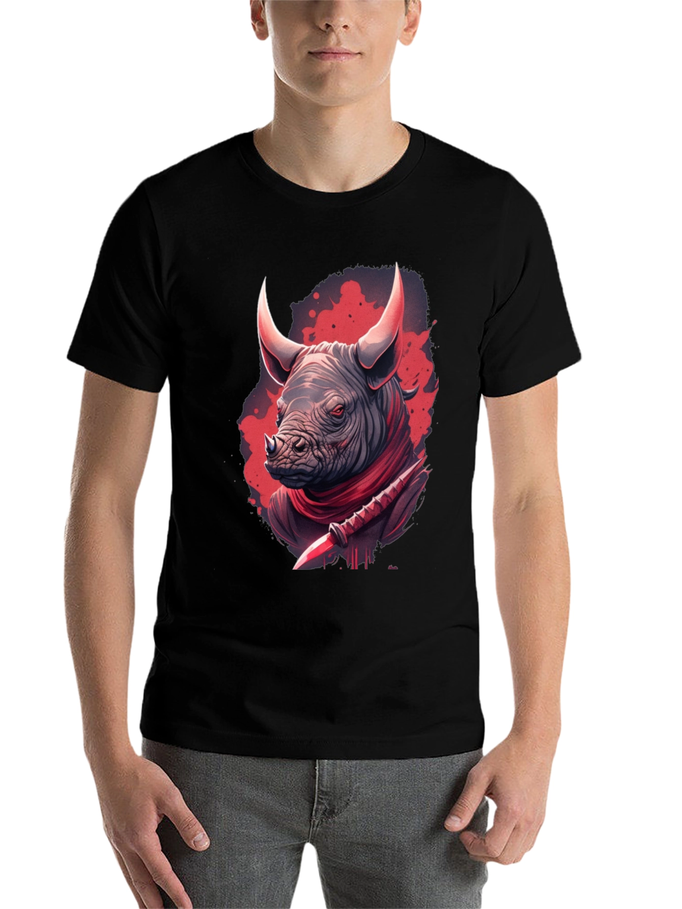Black Rhinoceros Warrior Graphic Tee - Black view 7