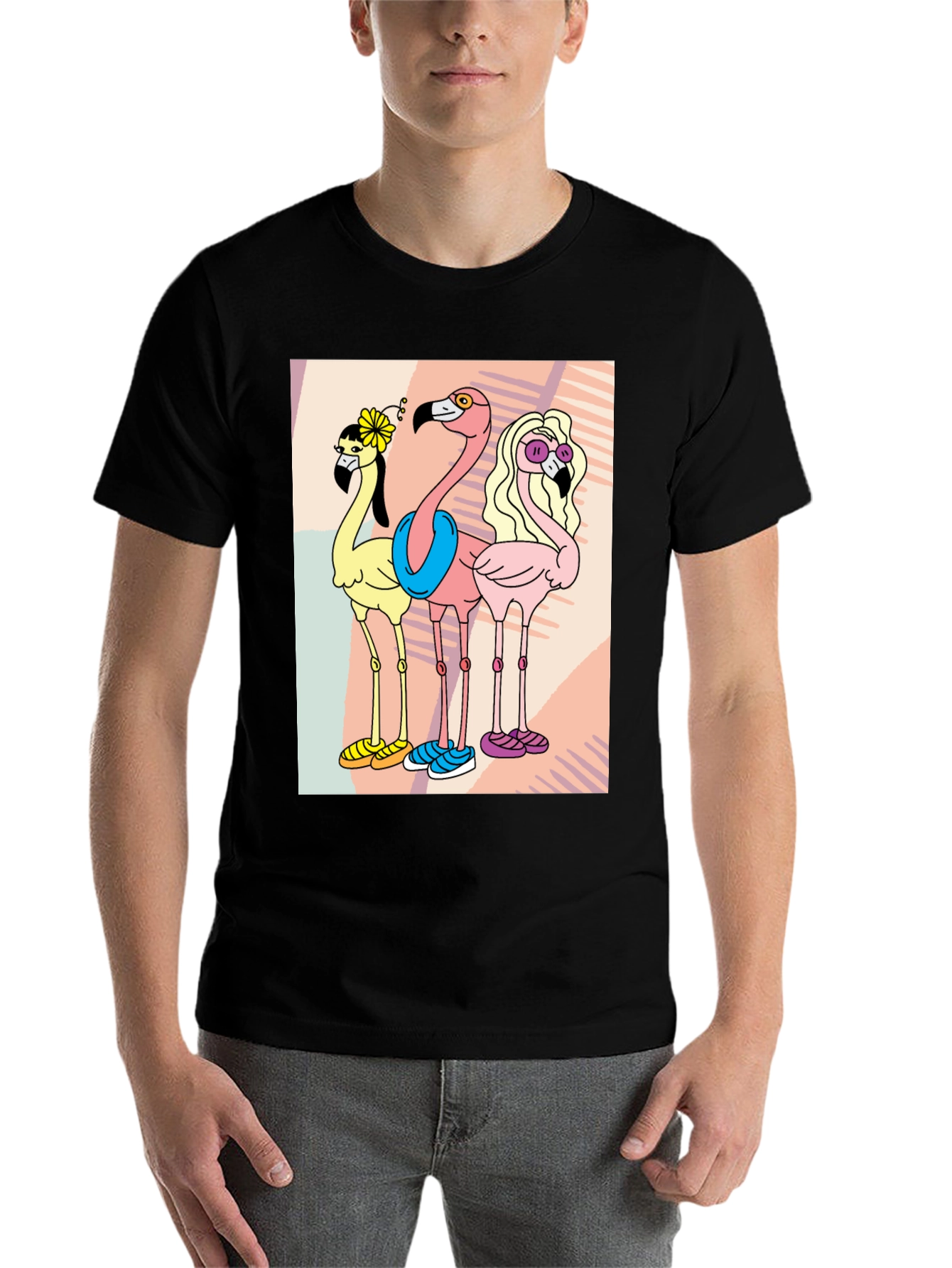 Black Funky Flamingo Tee - Quirky Cartoon T-Shirt view 7