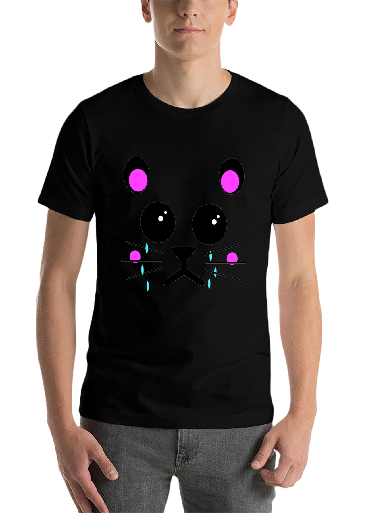 Black Crying Cat Graphic Tee - Unisex Black T-Shirt view 7