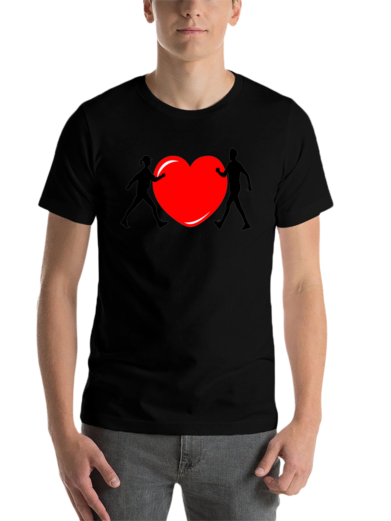 Black Heart Couple Graphic Tee - Unisex Black T-Shirt view 7