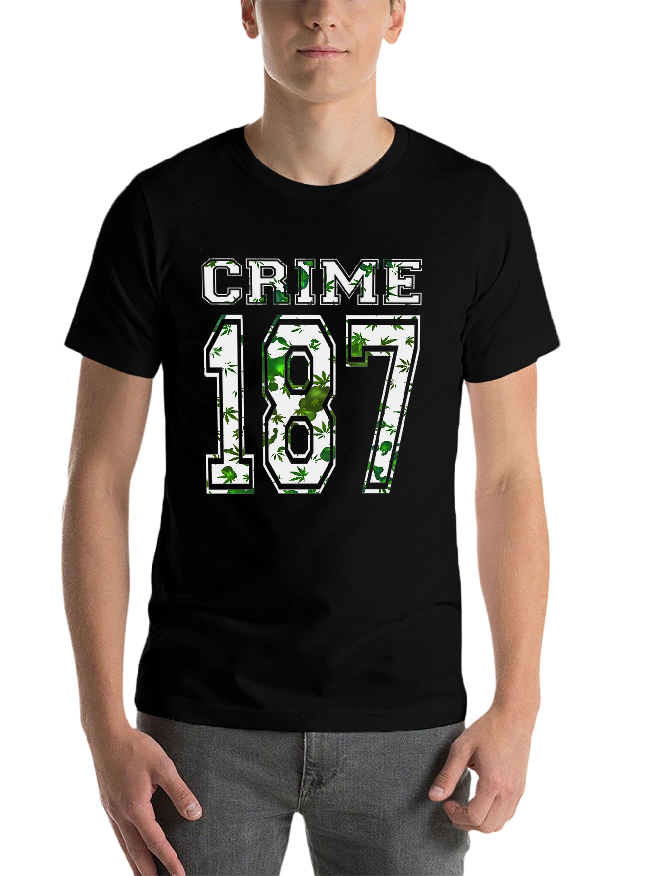 Black Crime 187 Weed Print Graphic T-Shirt view 7