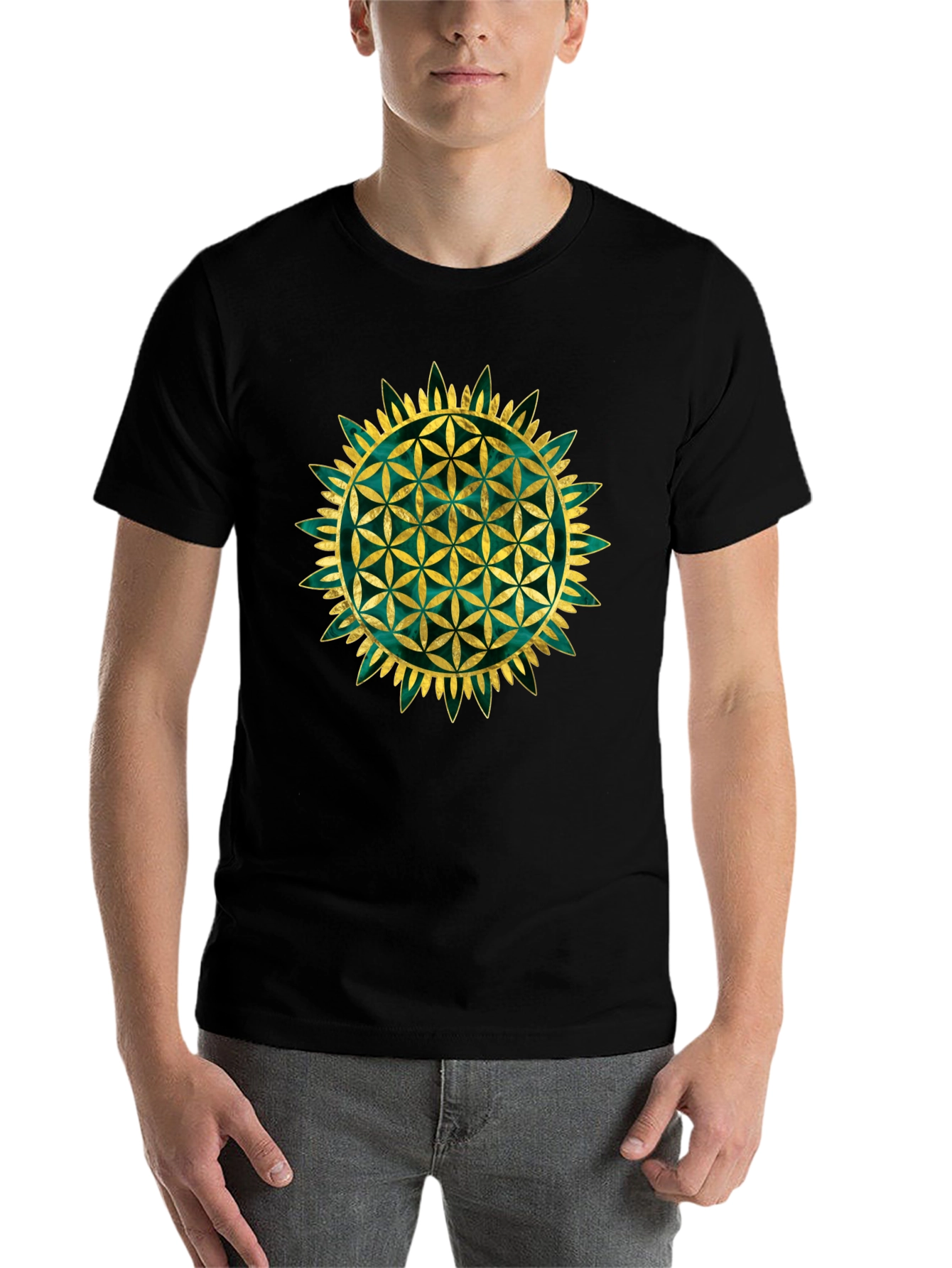 Black Flower of Life Graphic Tee - Sacred Geometry Shirt view 7