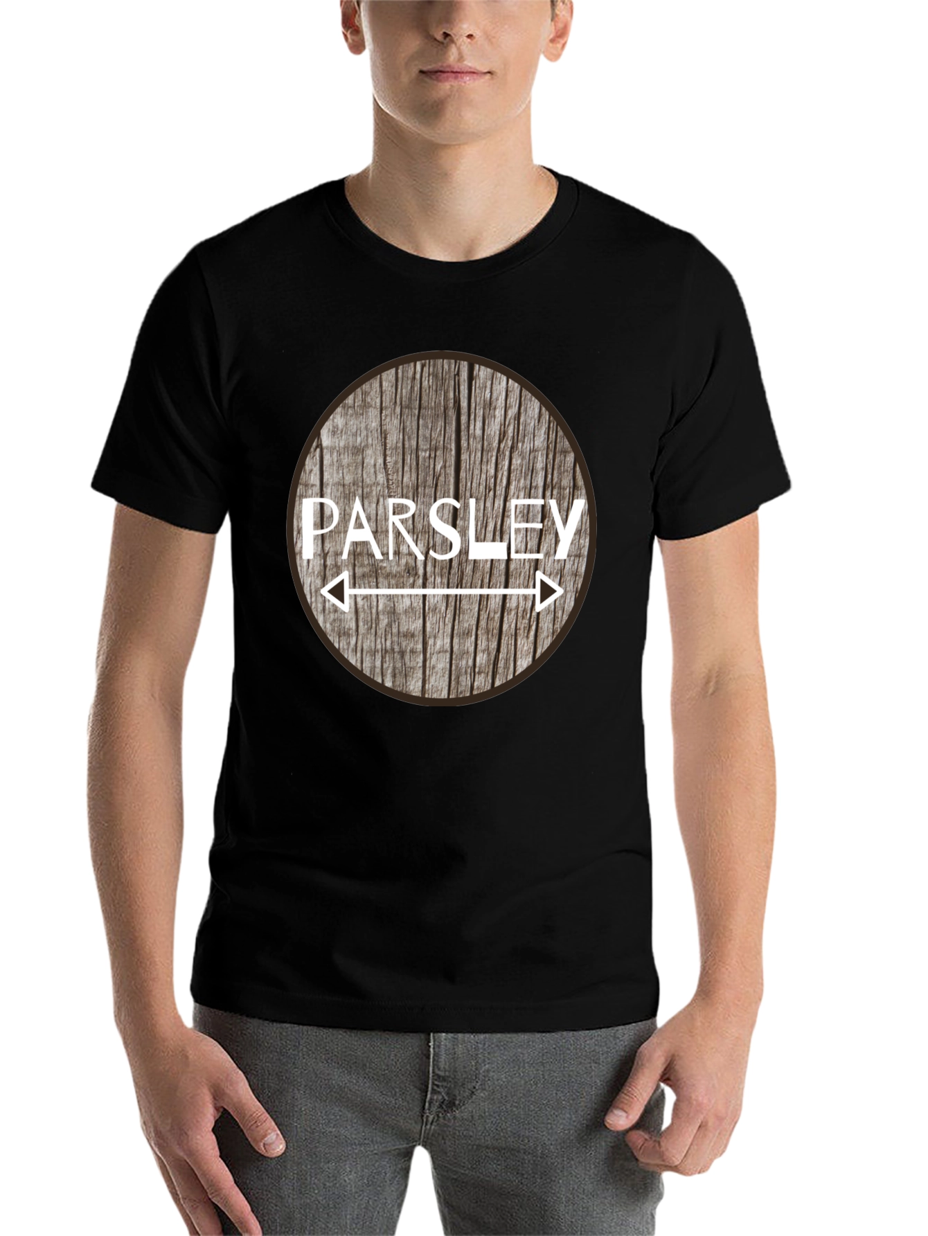 Black Parsley Direction Wood Design Men's Black T-Shirt view 7