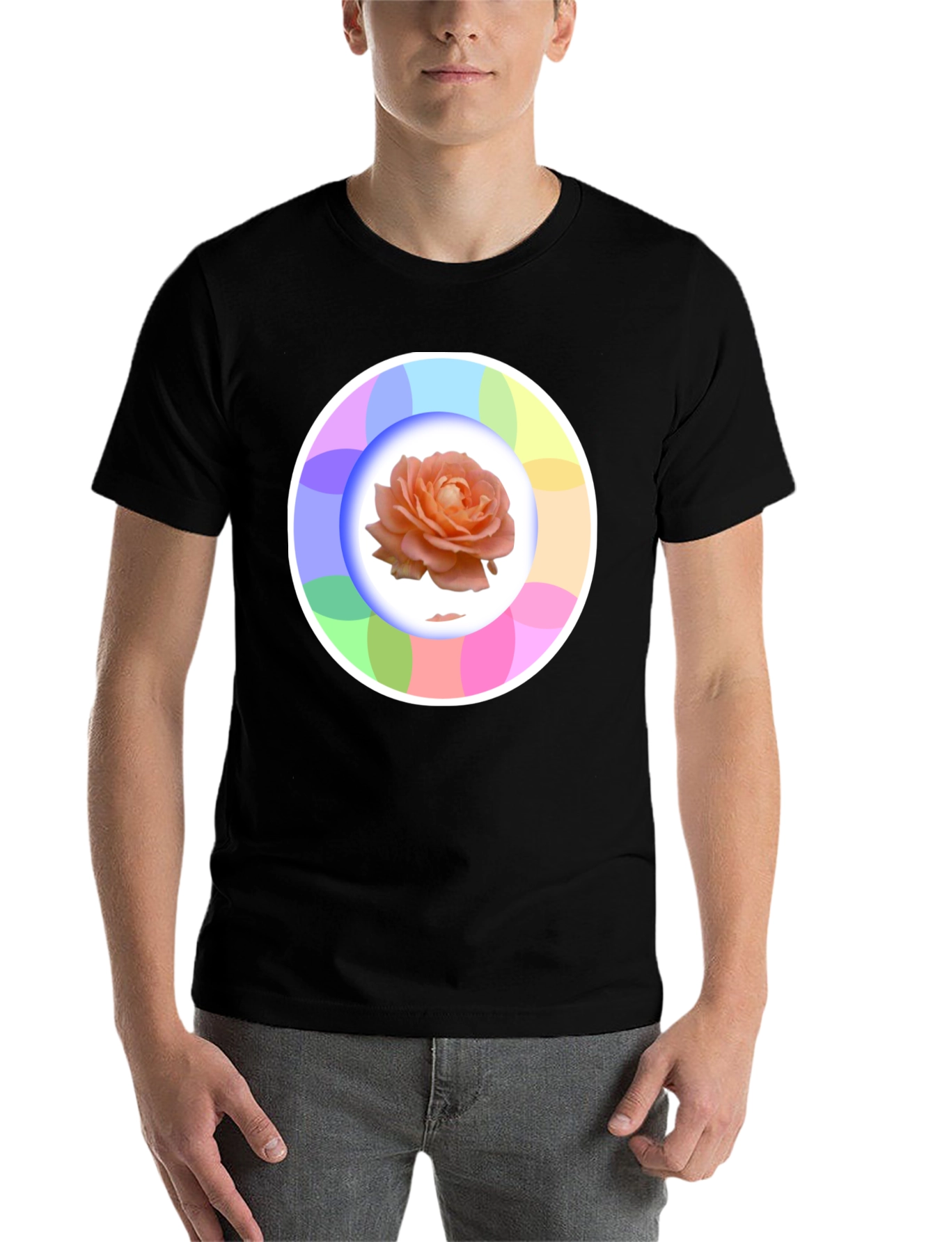 Black Rose Circle Graphic Black T-Shirt view 7