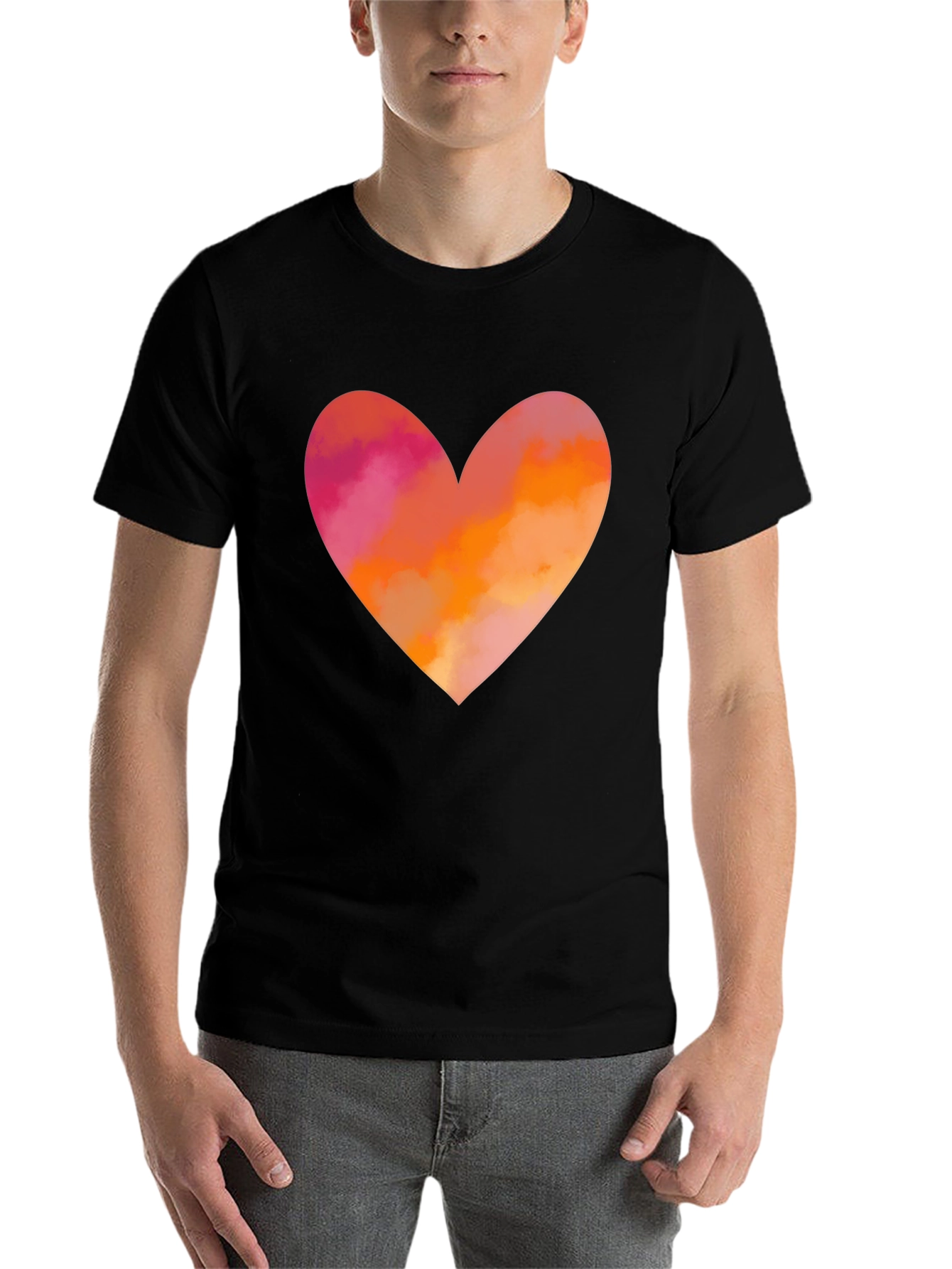 Black Heart Graphic T-Shirt - Black Cotton Blend Casual Tee view 7